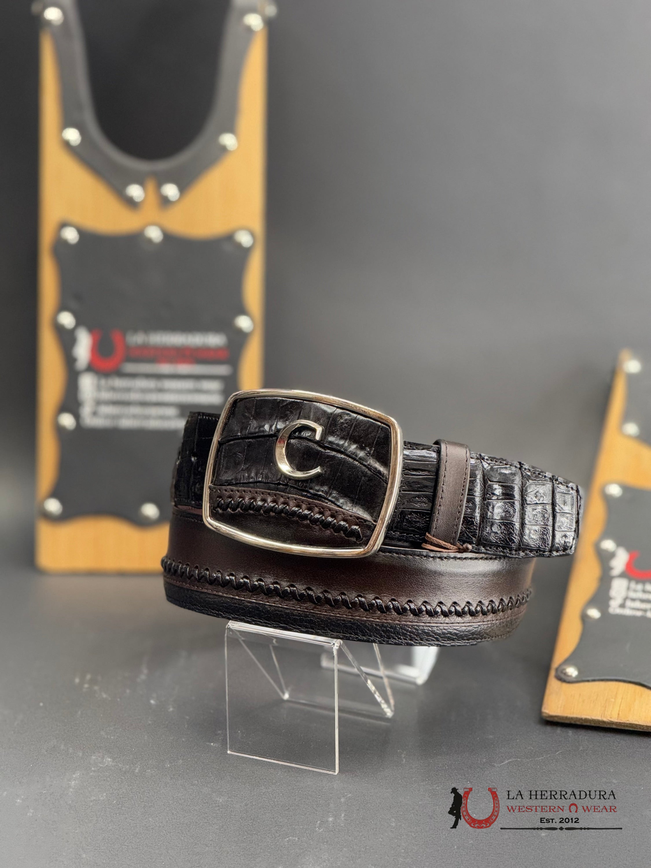 Cuadra Caiman Fuscus Cola Plunge Negro Belt Bc368 Cinturones Hombres