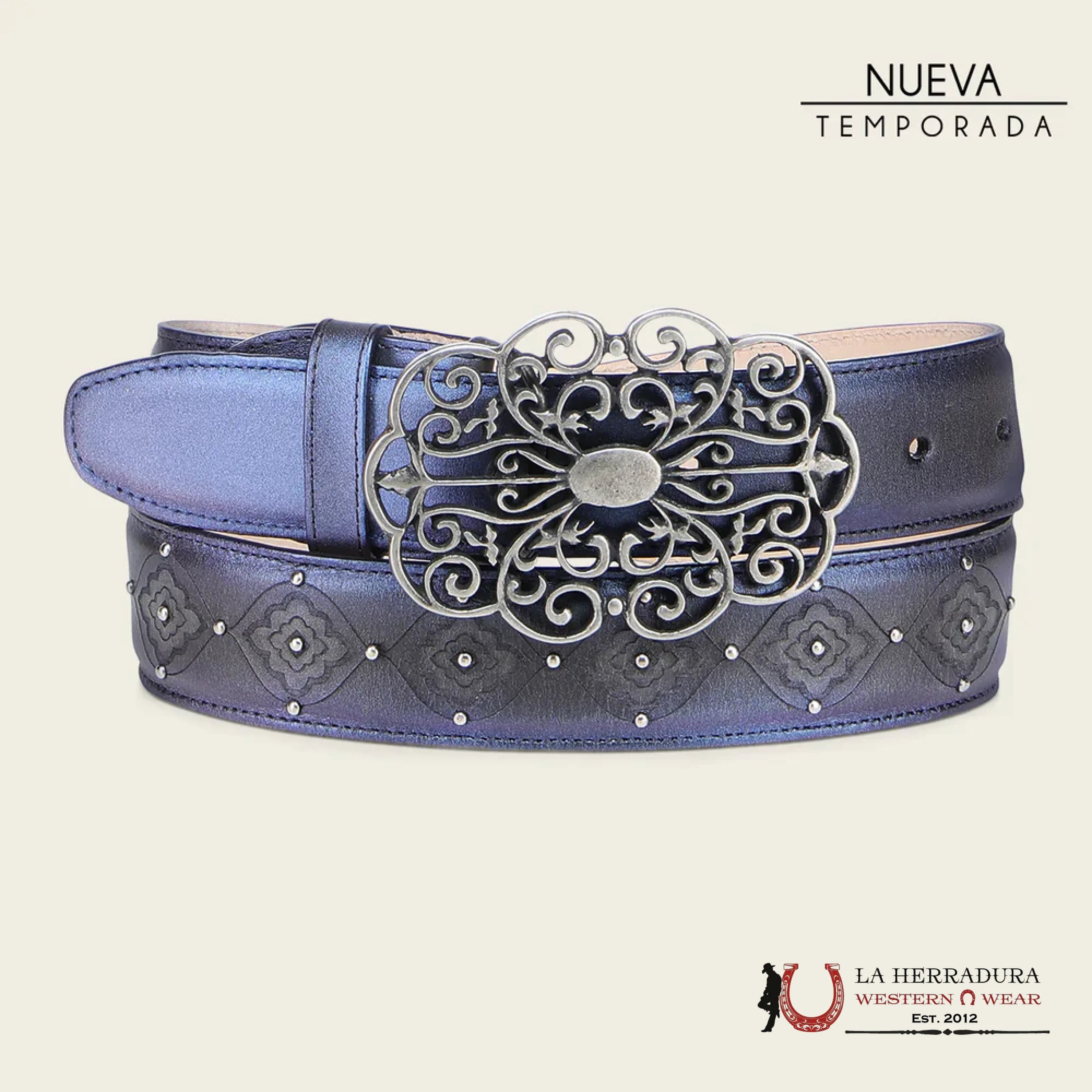 CUADRA CINTO DE RES CRUST GRIS OXFORD & BROWN LÁSER STUD- BC416 CINTURONES MUJERES