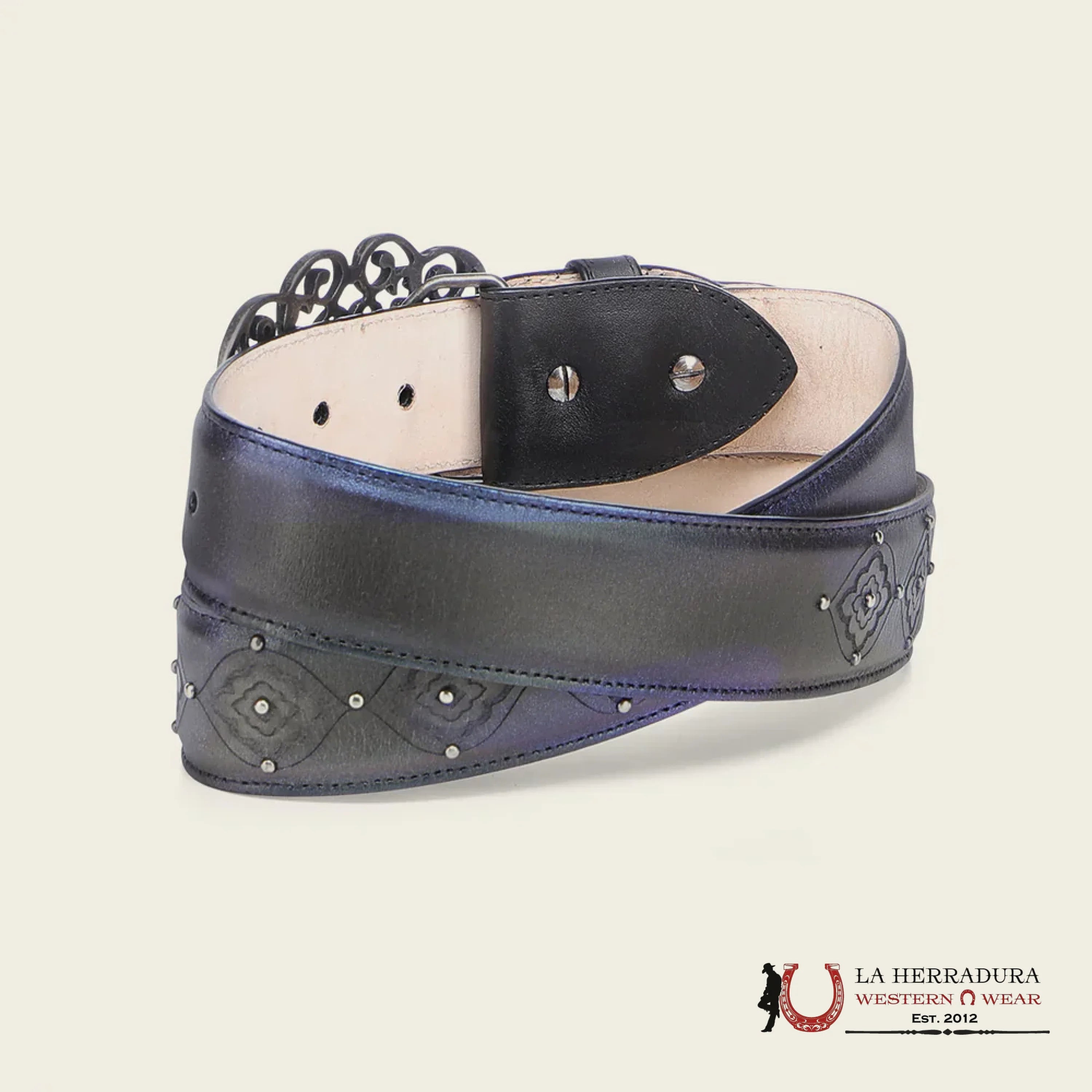 CUADRA CINTO DE RES CRUST GRIS OXFORD & BROWN LÁSER STUD- BC416 CINTURONES MUJERES
