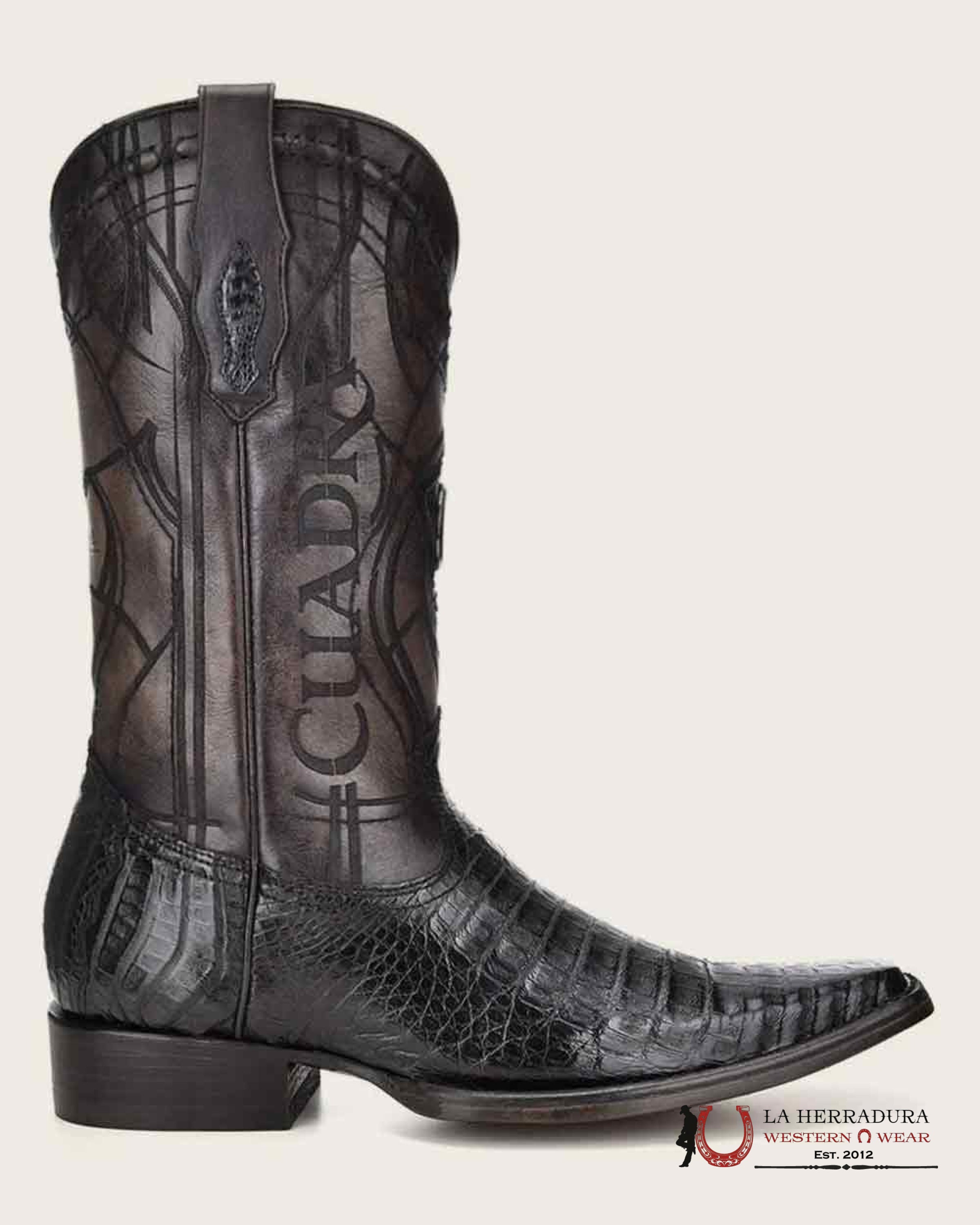 CUADRA BOOT FUSCUS CAIMAN BELLY PL NEGRO LASER & EMBROIDERY NARROW SQUARE TOE BOTAS HOMBRES