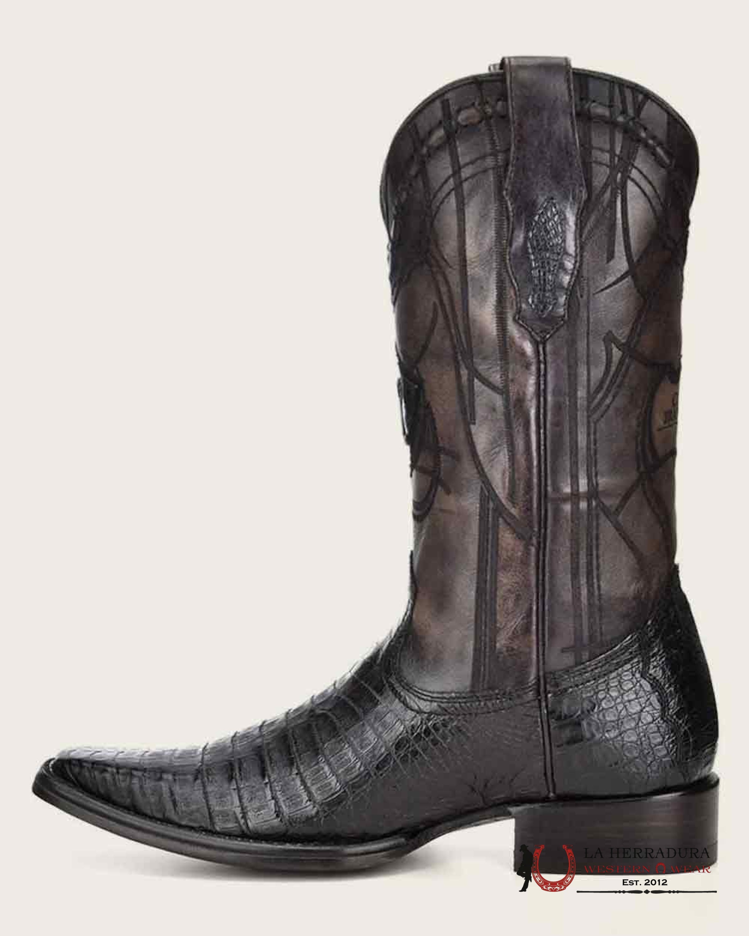 CUADRA BOOT FUSCUS CAIMAN BELLY PL NEGRO LASER & EMBROIDERY NARROW SQUARE TOE BOTAS HOMBRES