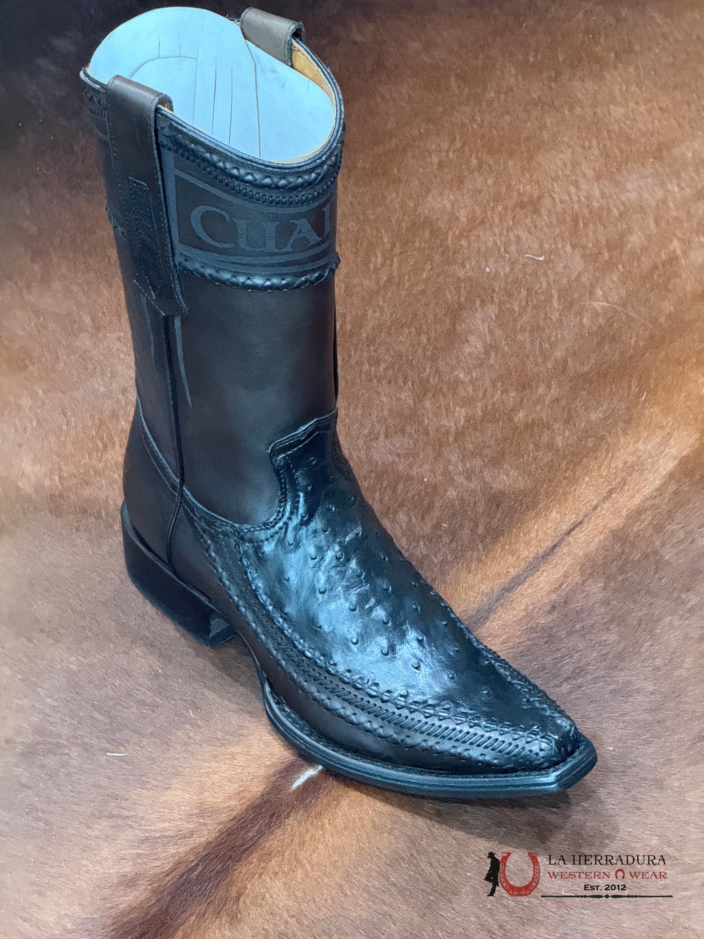 CUADRA CU392 AVESTRUZ NEGRO TEJIDO NARROW TOE CU392 BOTAS HOMBRES