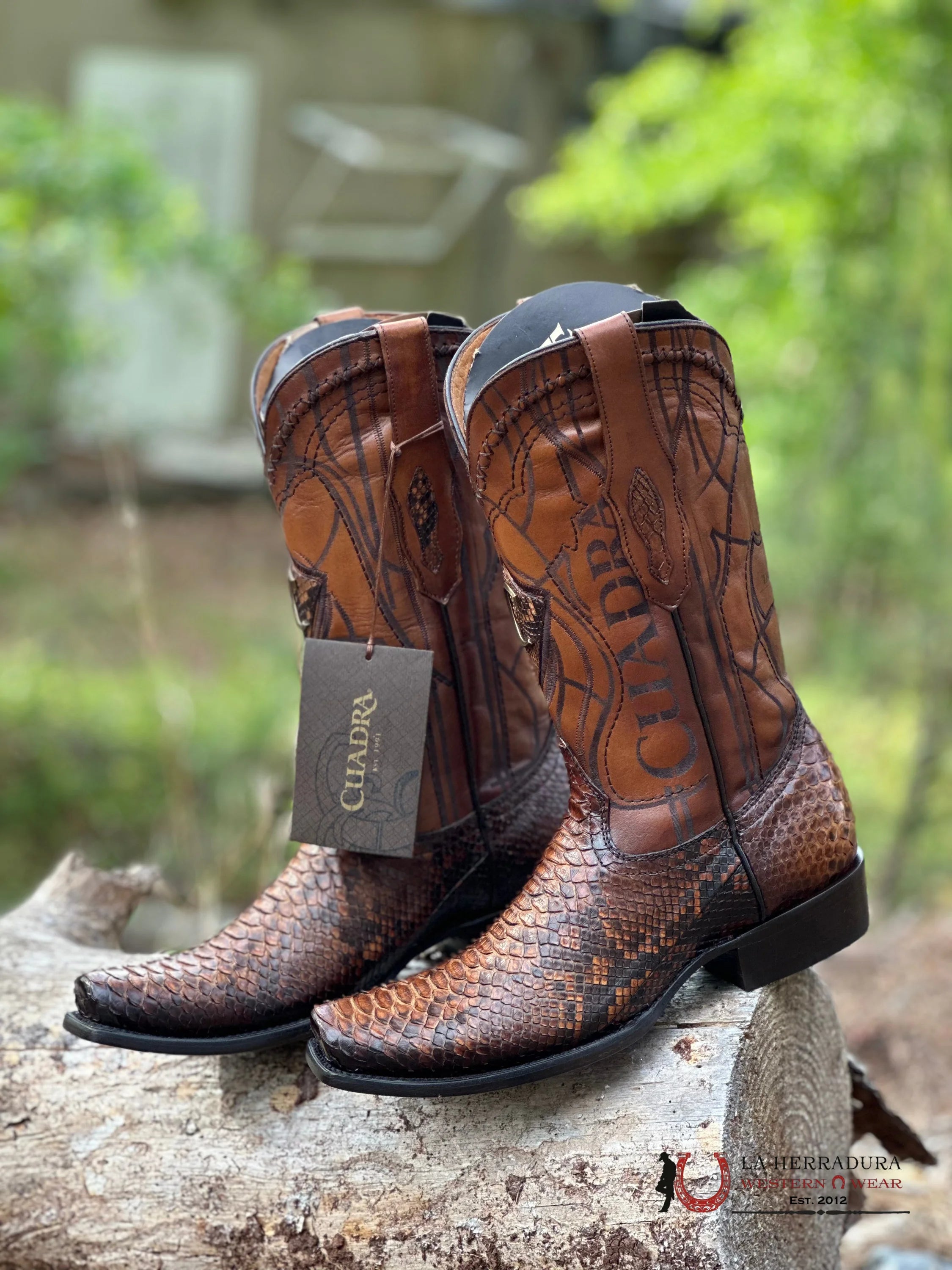 Cuadra Boots Python Cafe Semi Square Toe Botas Hombres