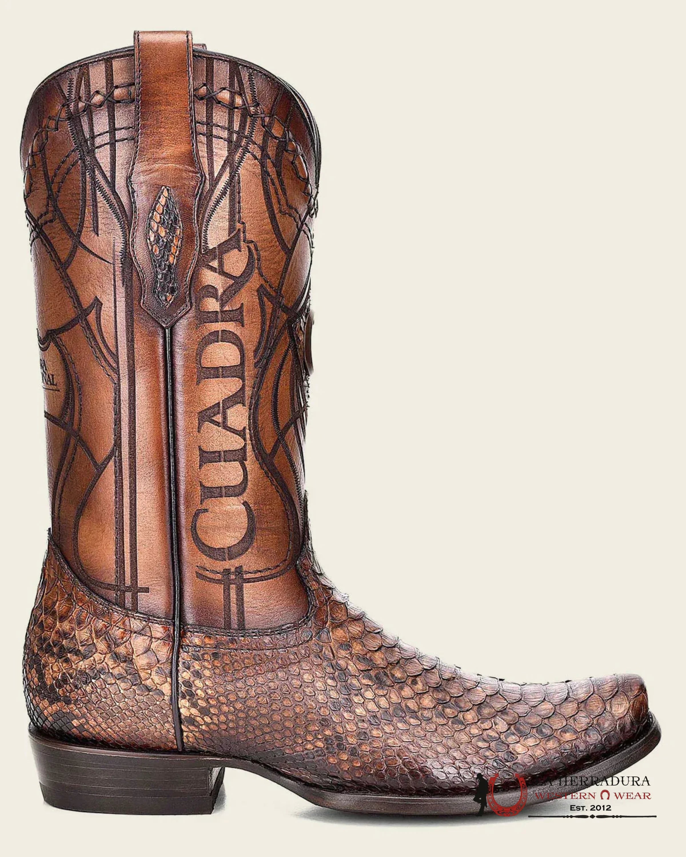 CUADRA BOOTS PYTHON CAFE SEMI SQUARE TOE NARROW BOTAS HOMBRES