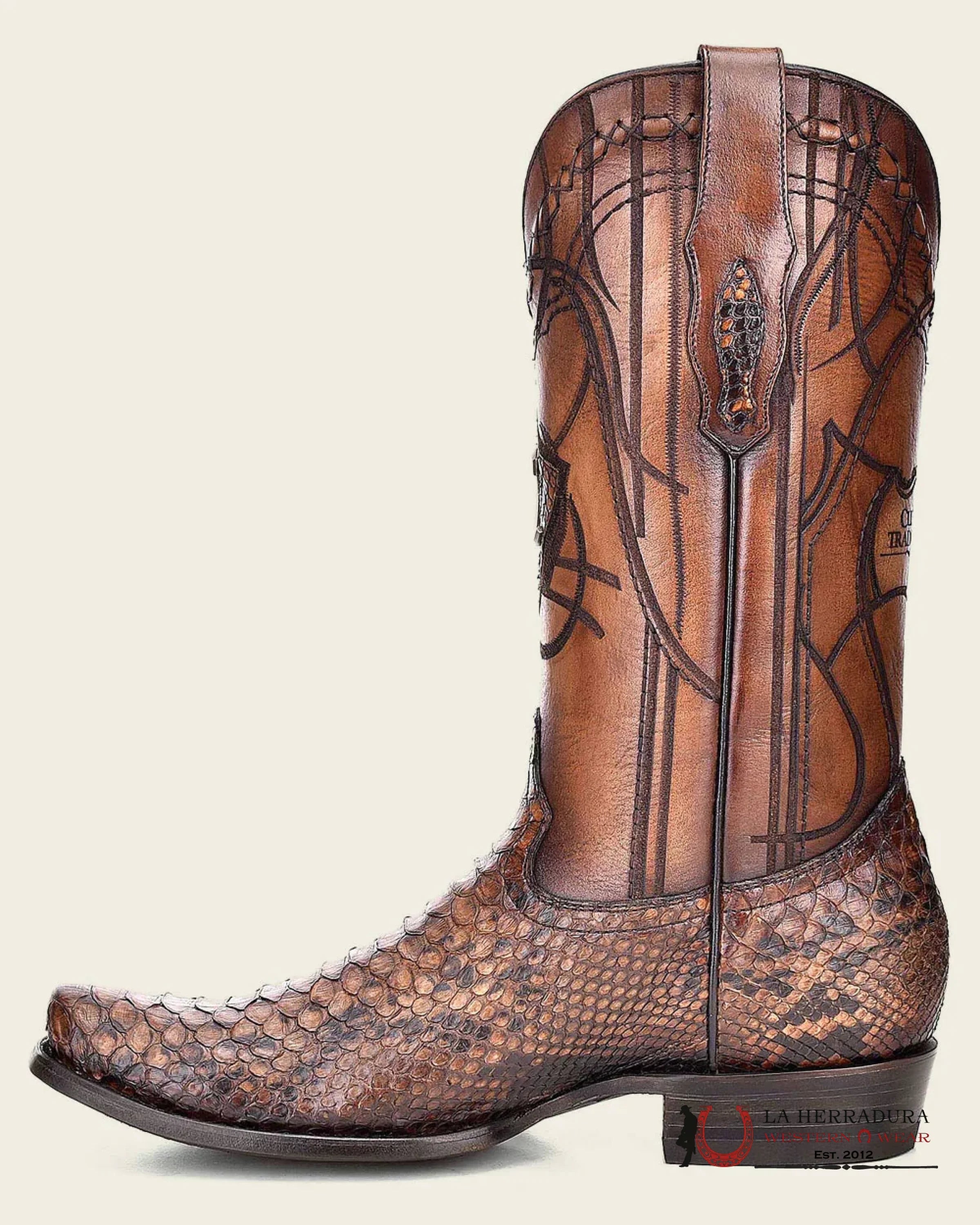 CUADRA BOOTS PYTHON CAFE SEMI SQUARE TOE NARROW BOTAS HOMBRES