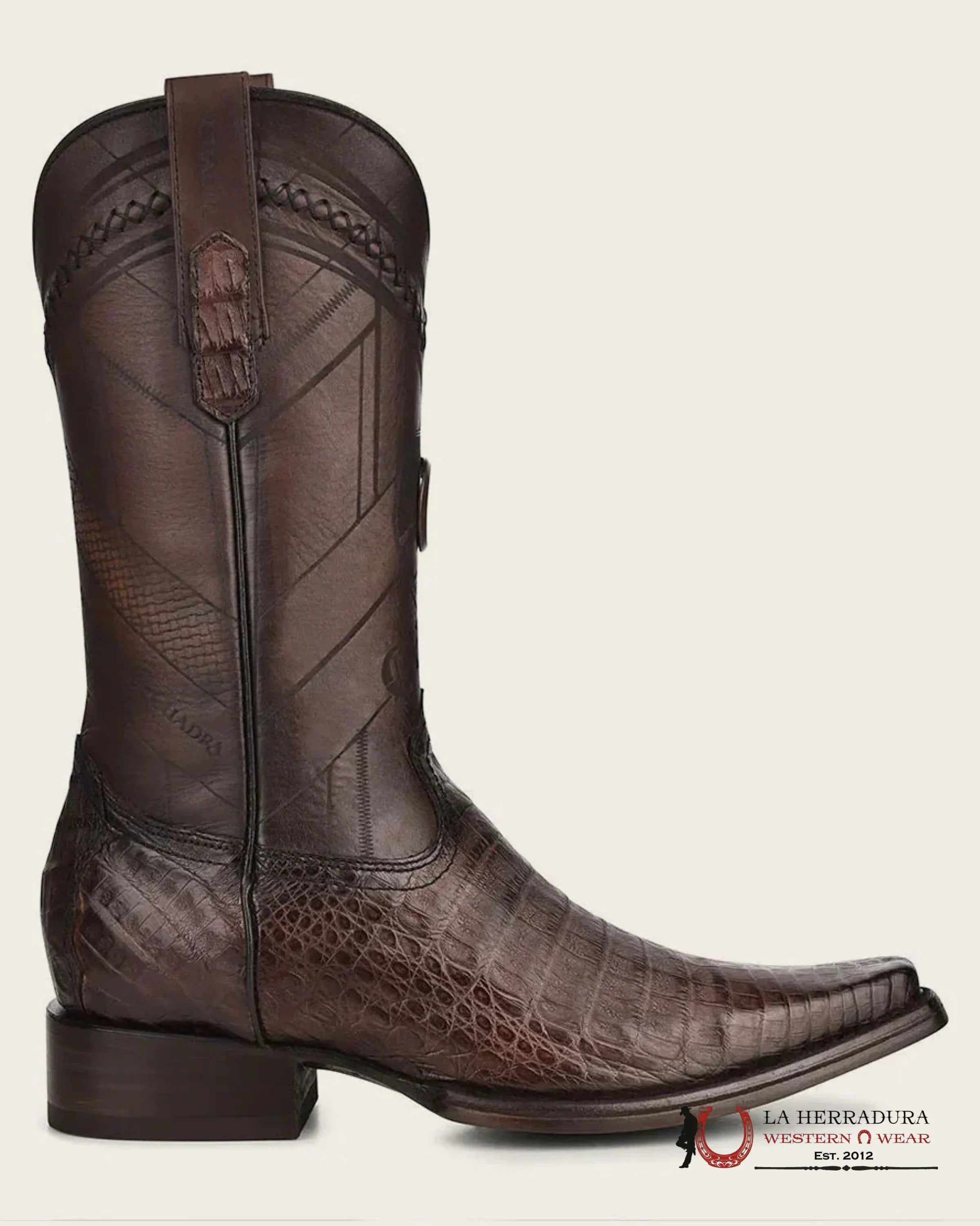 CUADRA BOOT FUSCUS BELLY CAIMAN ARAUCO CHOCO LASER & WOVEN NARROW SQUARE TOE CU551 BOTAS HOMBRES