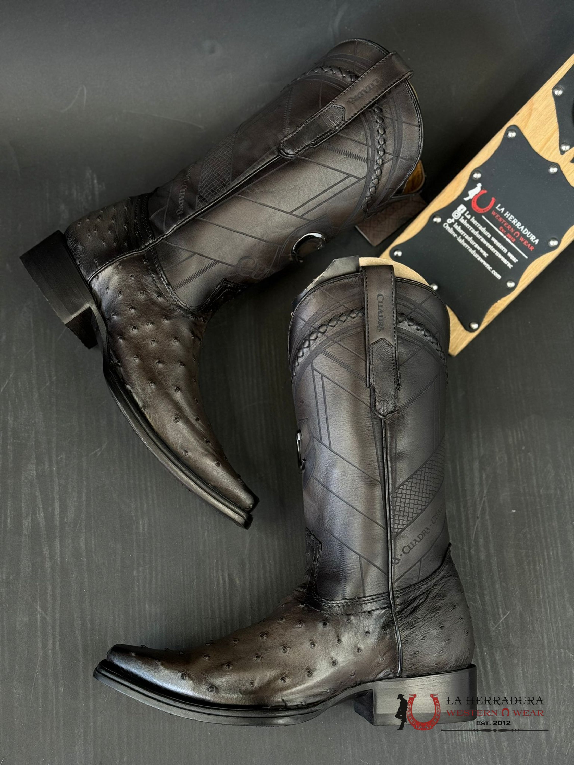 Cuadra Boots Ostrich Everest Grey Laser & Woven Narrow Square Toe Botas Hombres