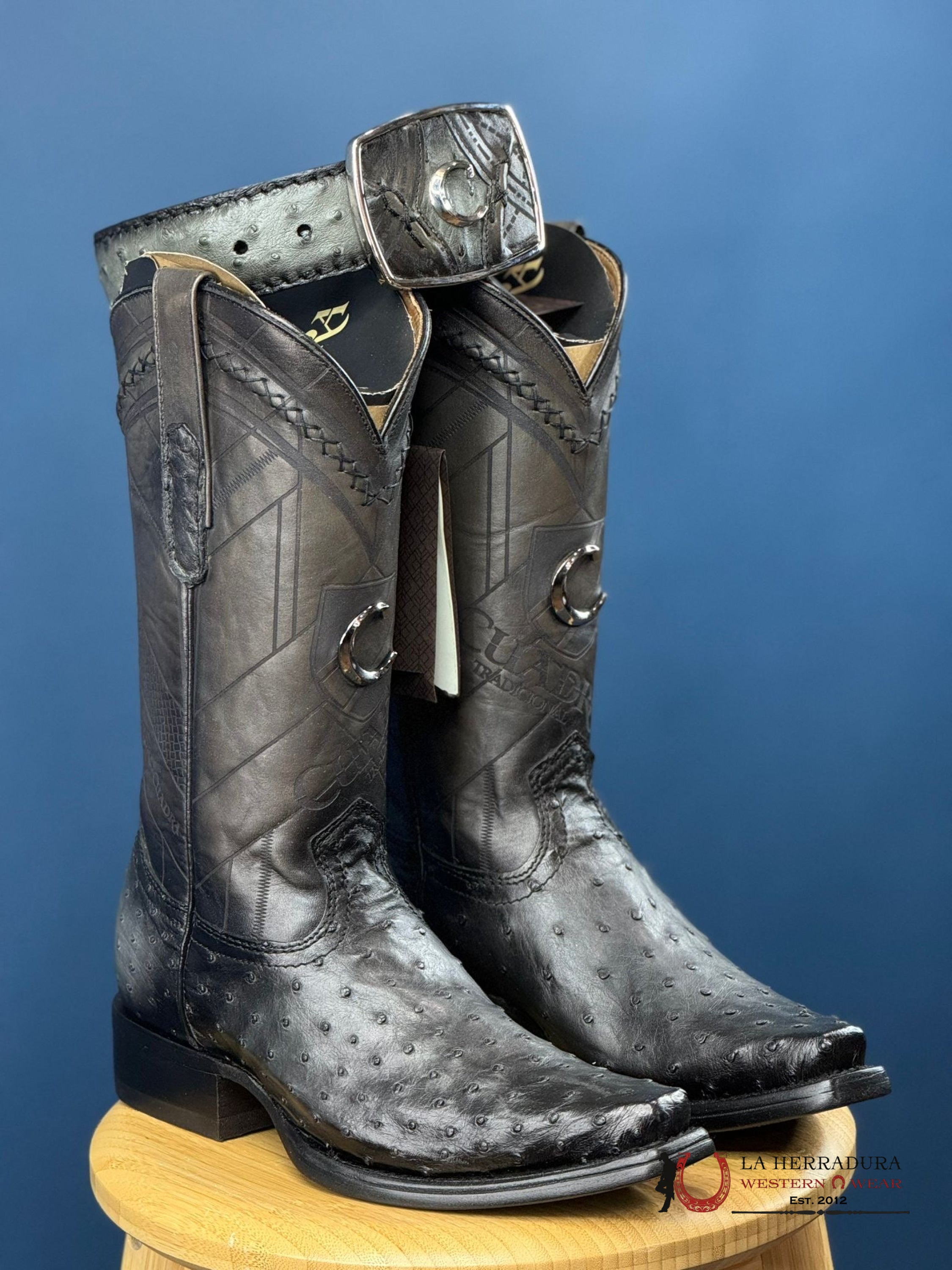 Cuadra Boots Ostrich Everest Grey Laser & Woven Narrow Square Toe Botas Hombres