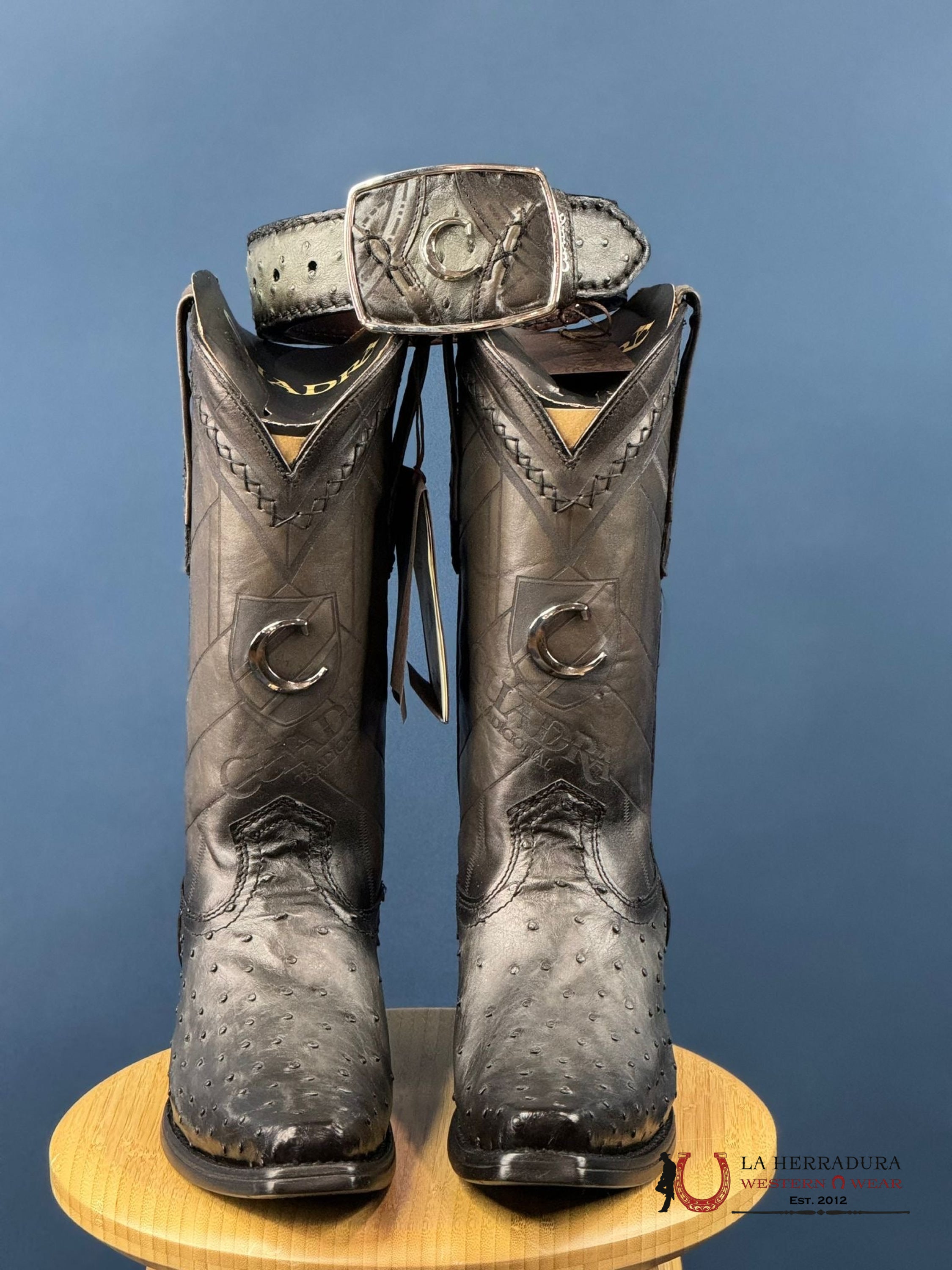 Cuadra Boots Ostrich Everest Grey Laser & Woven Narrow Square Toe Botas Hombres