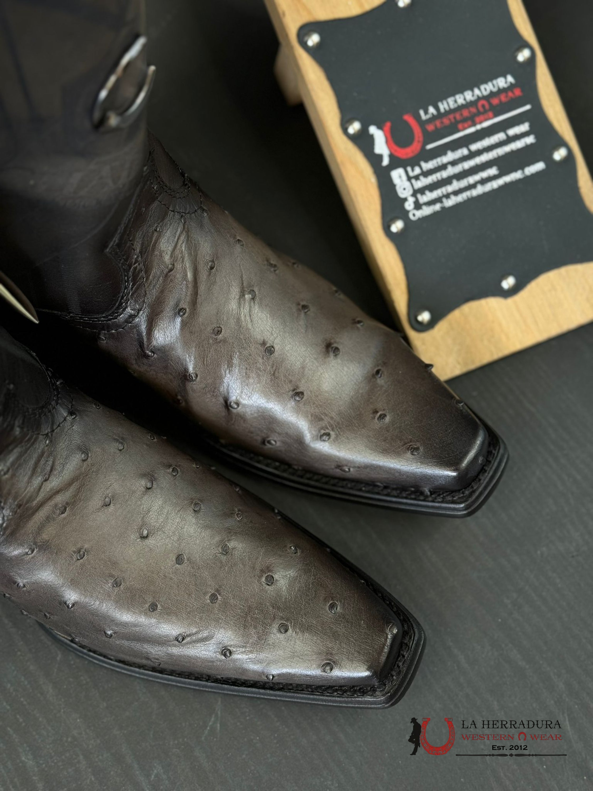 Cuadra Boots Ostrich Everest Grey Laser & Woven Narrow Square Toe Botas Hombres