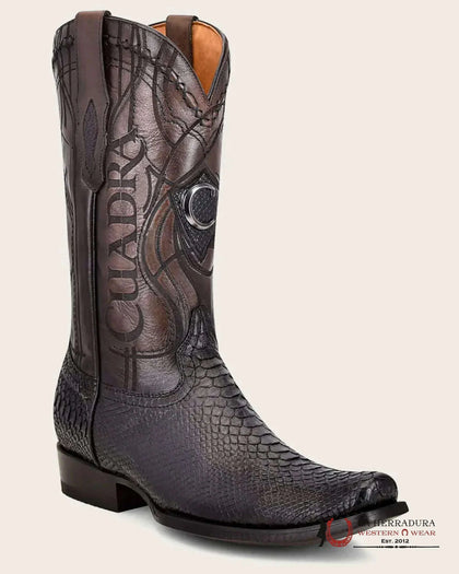 BOTAS CUADRA CU607 PYTHON PLUNGE NEGRO CON LÁSER Y BORDADOS PUNTA CUADRADA ESTRECHA CU607