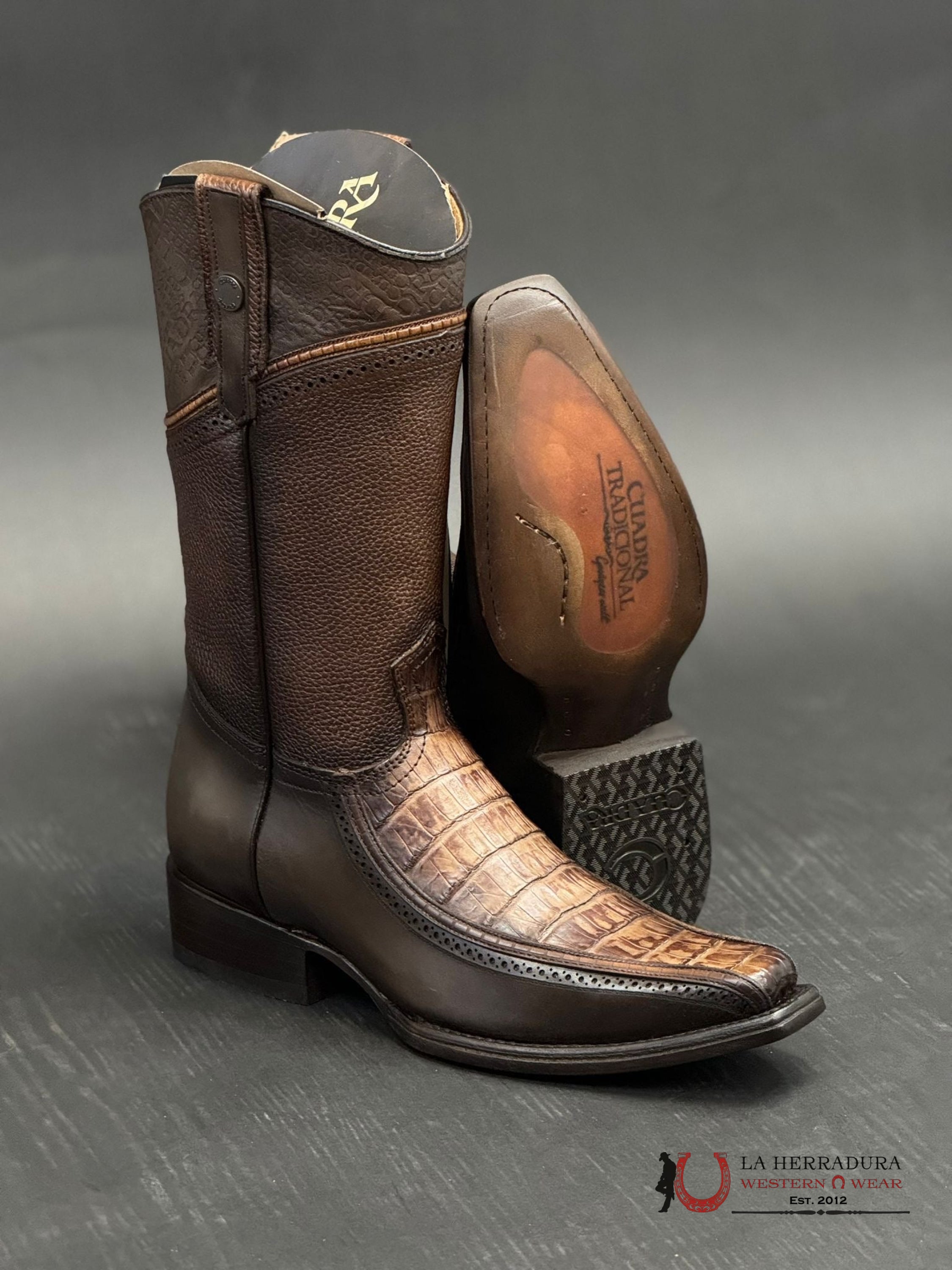 Cuadra Boot Fuscus Caiman Cola Arauco Chocolate Laser Narrow Square Toe Botas Hombres