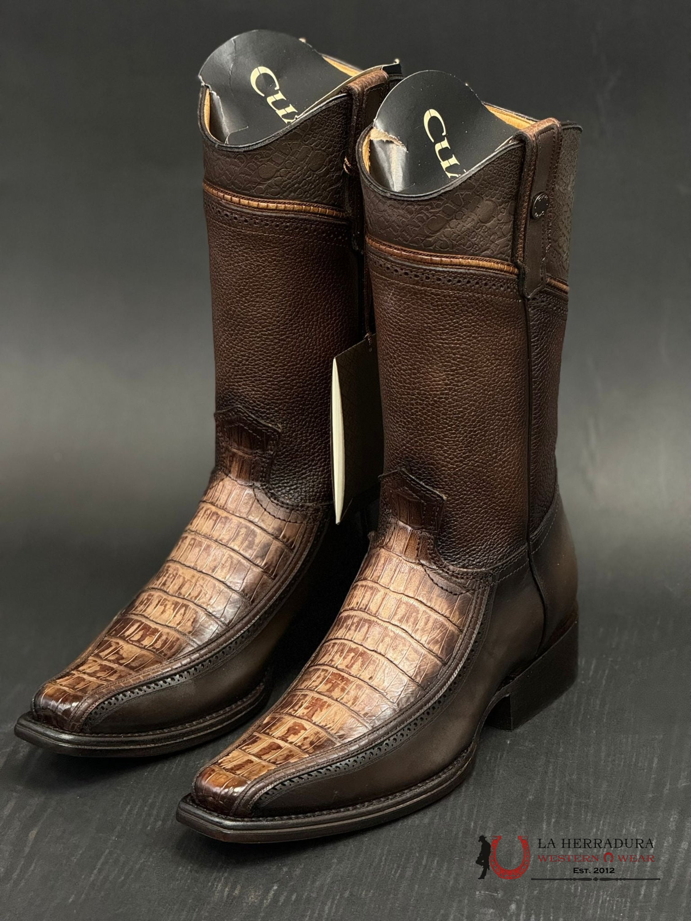 Cuadra Boot Fuscus Caiman Cola Arauco Chocolate Laser Narrow Square Toe Botas Hombres