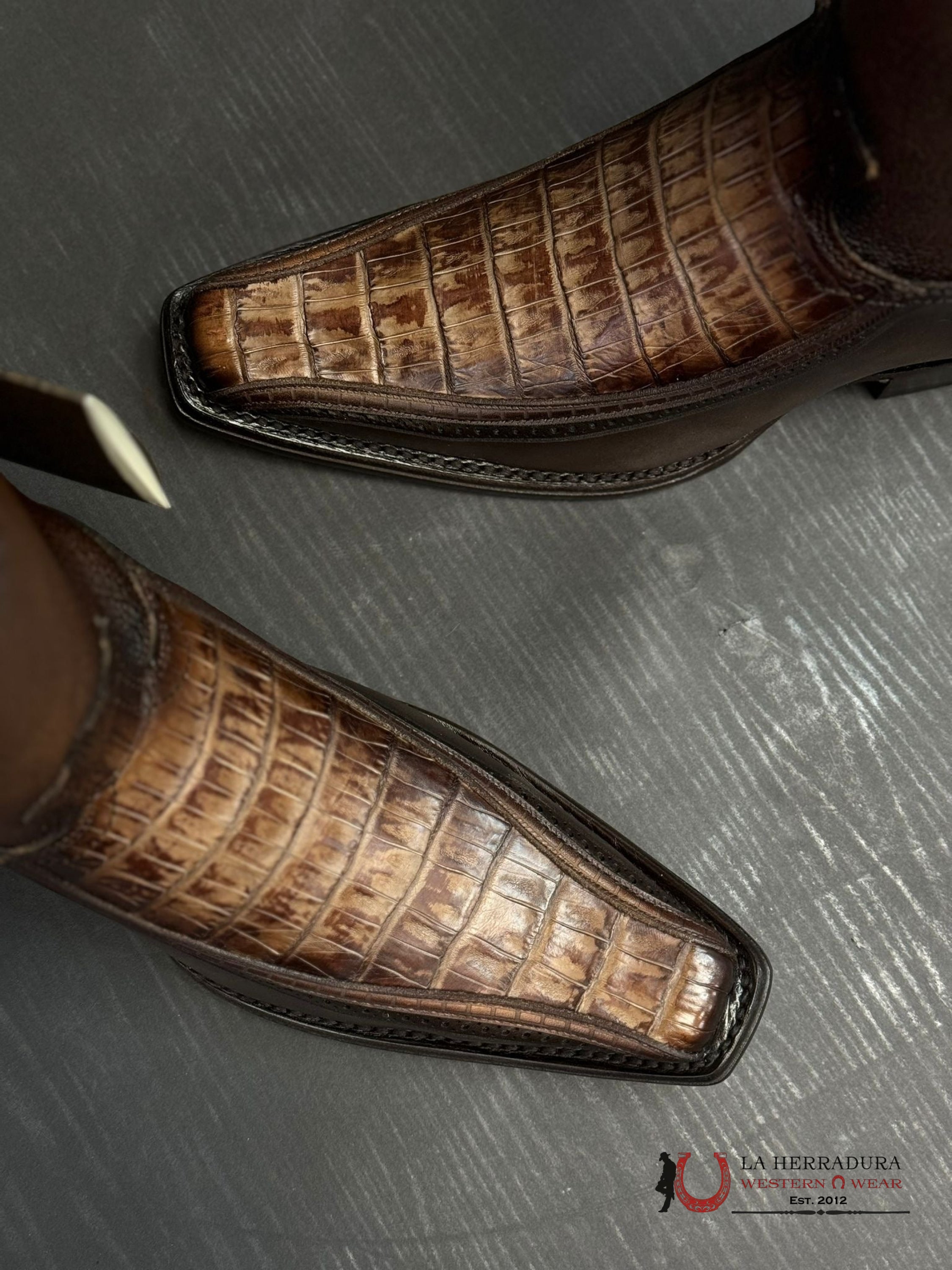 Cuadra Boot Fuscus Caiman Cola Arauco Chocolate Laser Narrow Square Toe Botas Hombres
