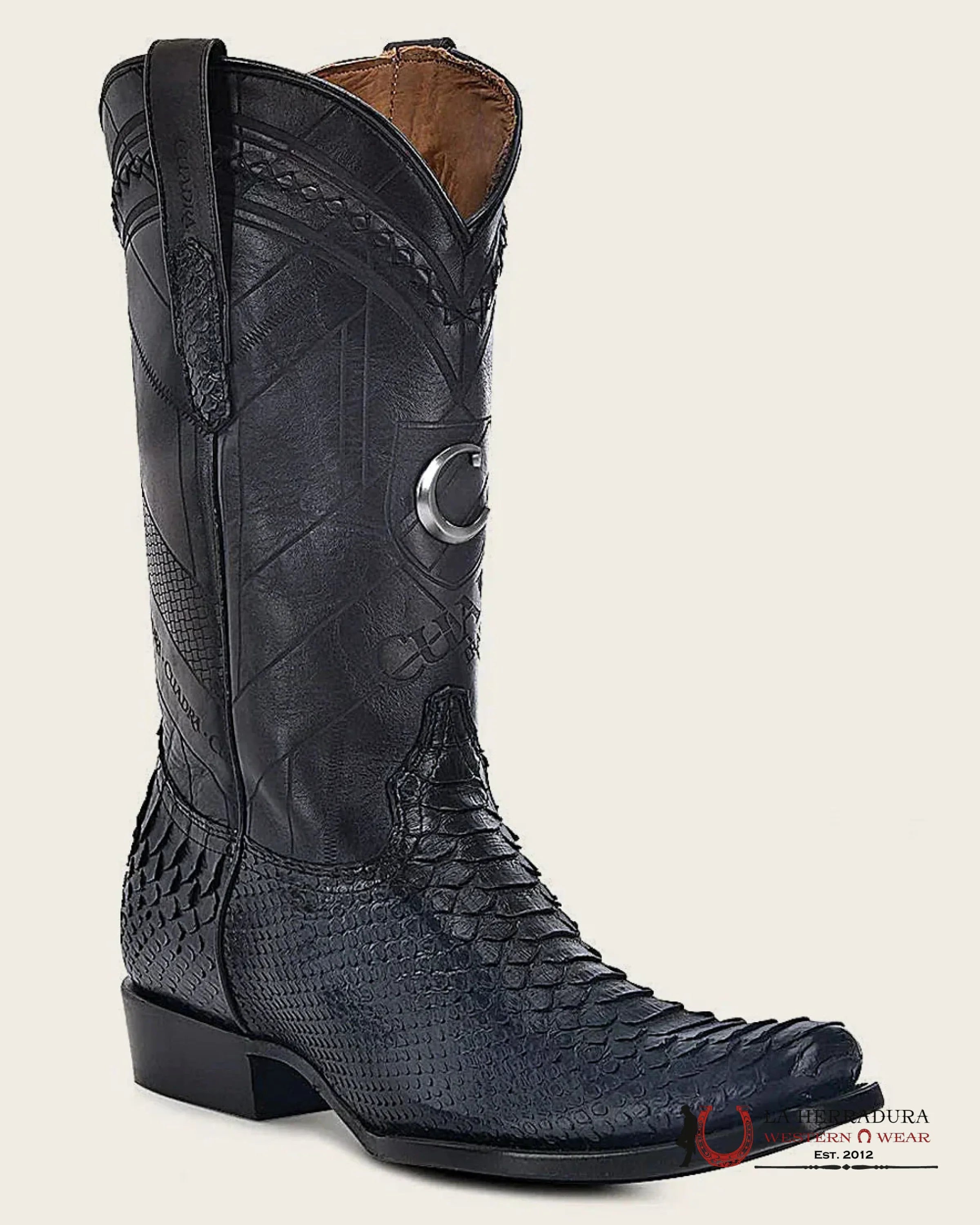 CUADRA BOOTS PITON BACK LISBOA BLUE LASER & WOVEN NARROW SQUARE TOE BOTAS HOMBRES