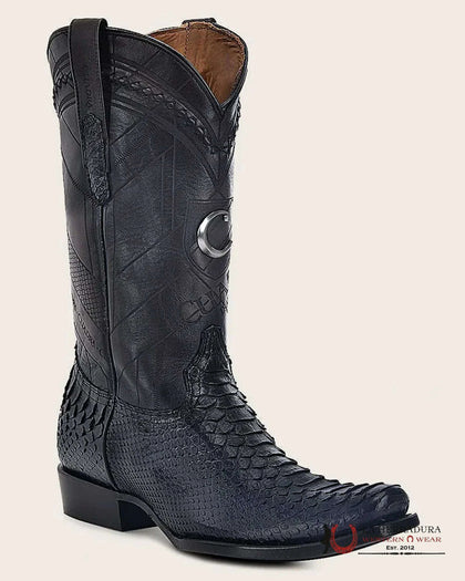 BOTAS CUADRA CU736 PITÓN CON GRABADO LÁSER AZUL LISBOA Y TEJIDO PUNTA ESTRECHA CUADRADA CU736
