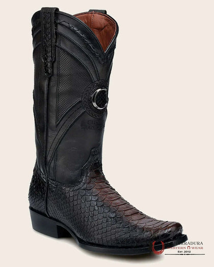 CUADRA CU849 BOOTS PYTHON BACK LISBOA NEGRO/ CHOCOLATE EMBROIDERED & LASER& WOVEN NARROW SQUARE TOE CU849