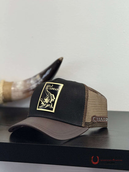 CUADRA DARK BROWN ALLIGATOR METAL PATCH LEATHER CAP - CC117
