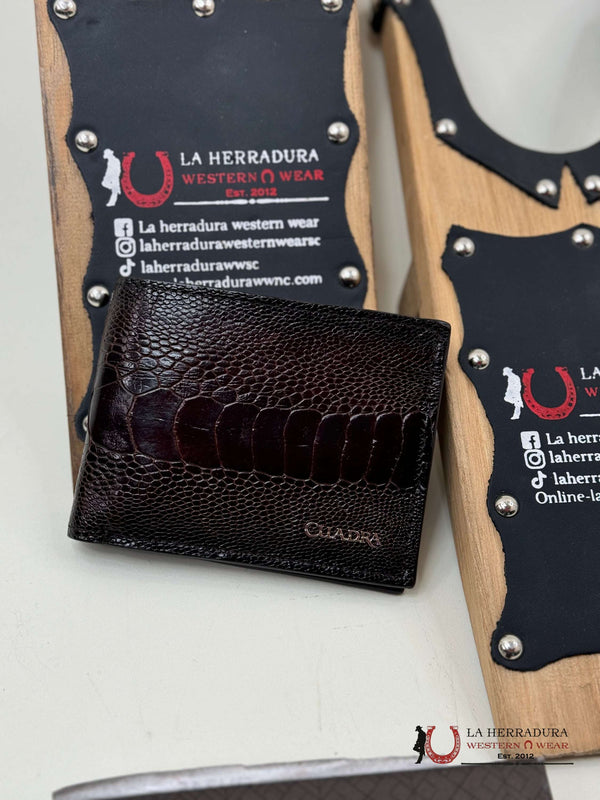 CARTERA CUADRA DE PATA DE AVESTRUZ EXÓTICA MARRÓN