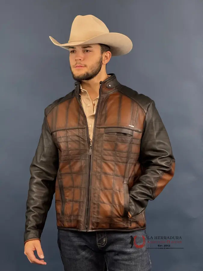 Cuadra Hand-Shaded Finish Brown Leather Jacket Ropa Hombres