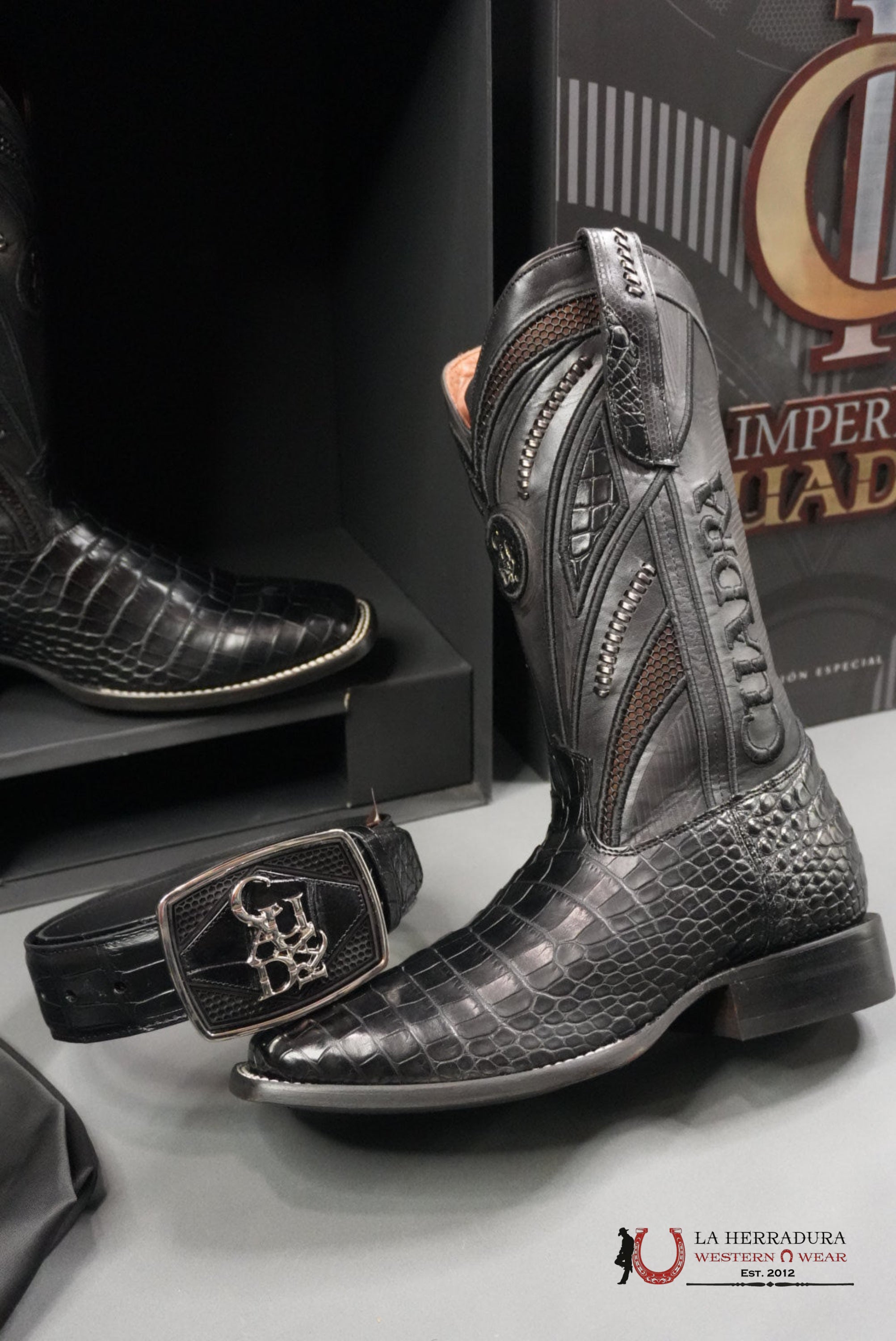 CUADRA IMPERIO BOOTS ALIGATOR/CAIMAN LIMITED EDITION BLACK SQUARE TOE (EE) BOTAS HOMBRES
