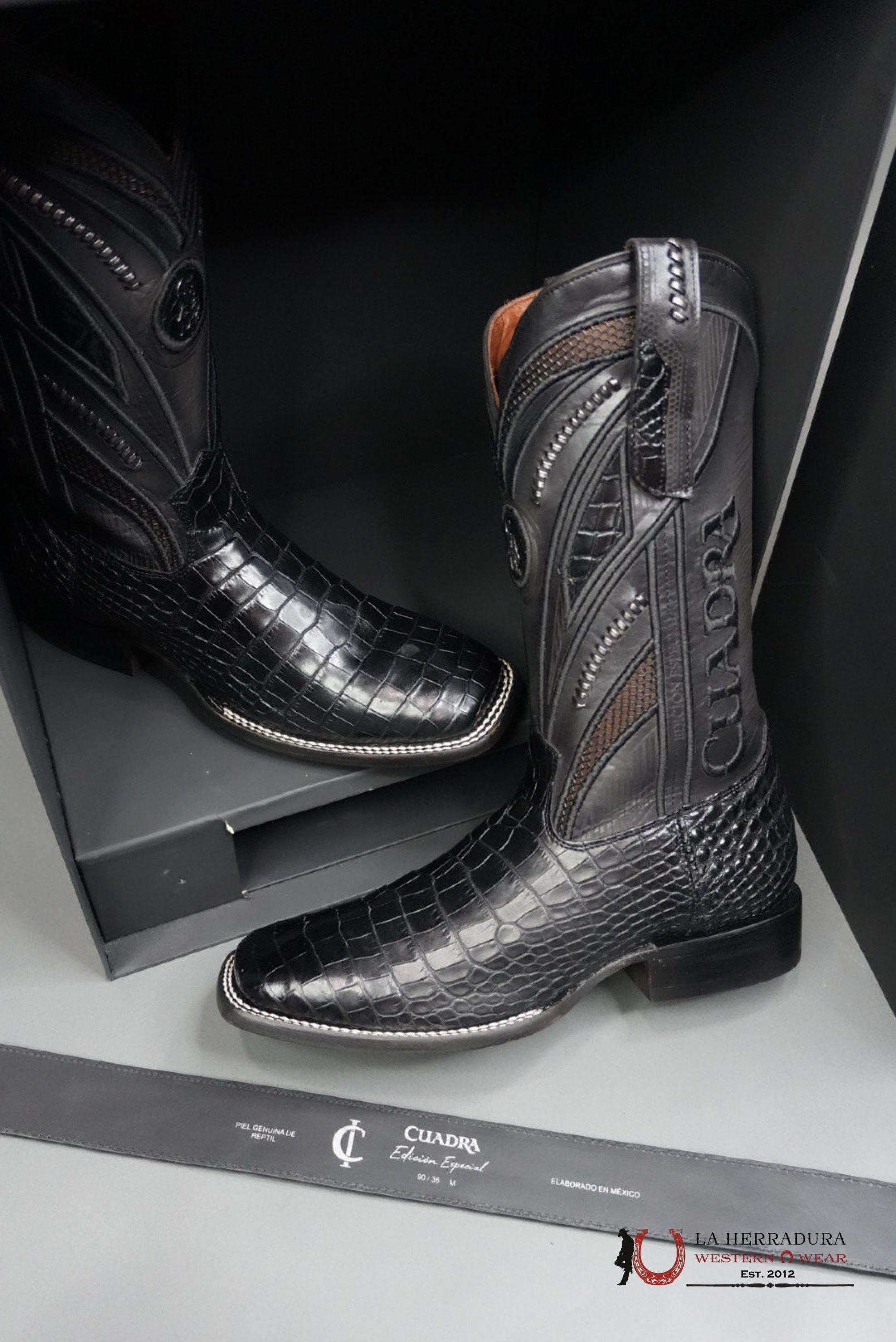 CUADRA IMPERIO BOOTS ALIGATOR/CAIMAN LIMITED EDITION BLACK SQUARE TOE (EE) BOTAS HOMBRES