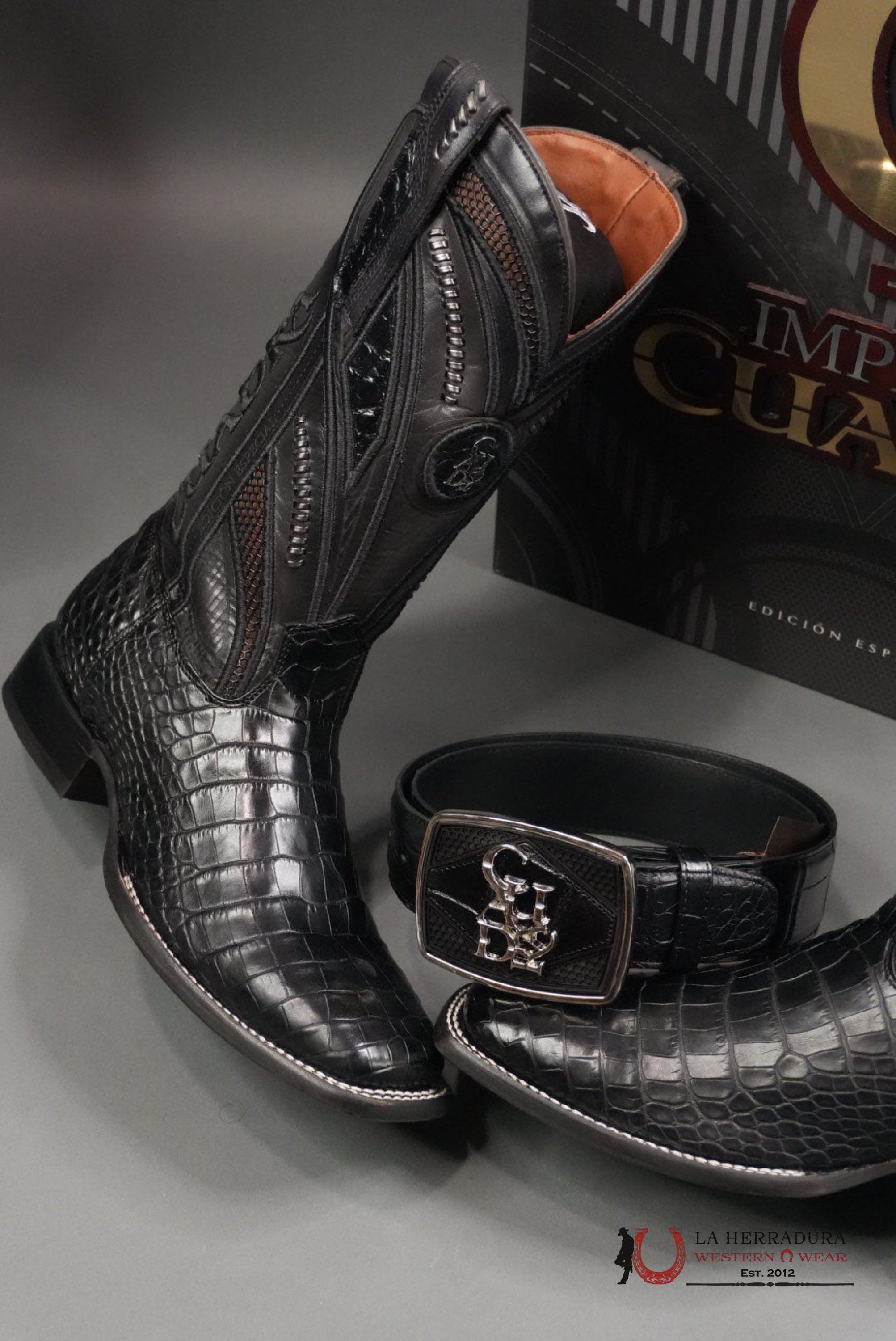 CUADRA IMPERIO BOOTS ALIGATOR/CAIMAN LIMITED EDITION BLACK SQUARE TOE (EE) BOTAS HOMBRES
