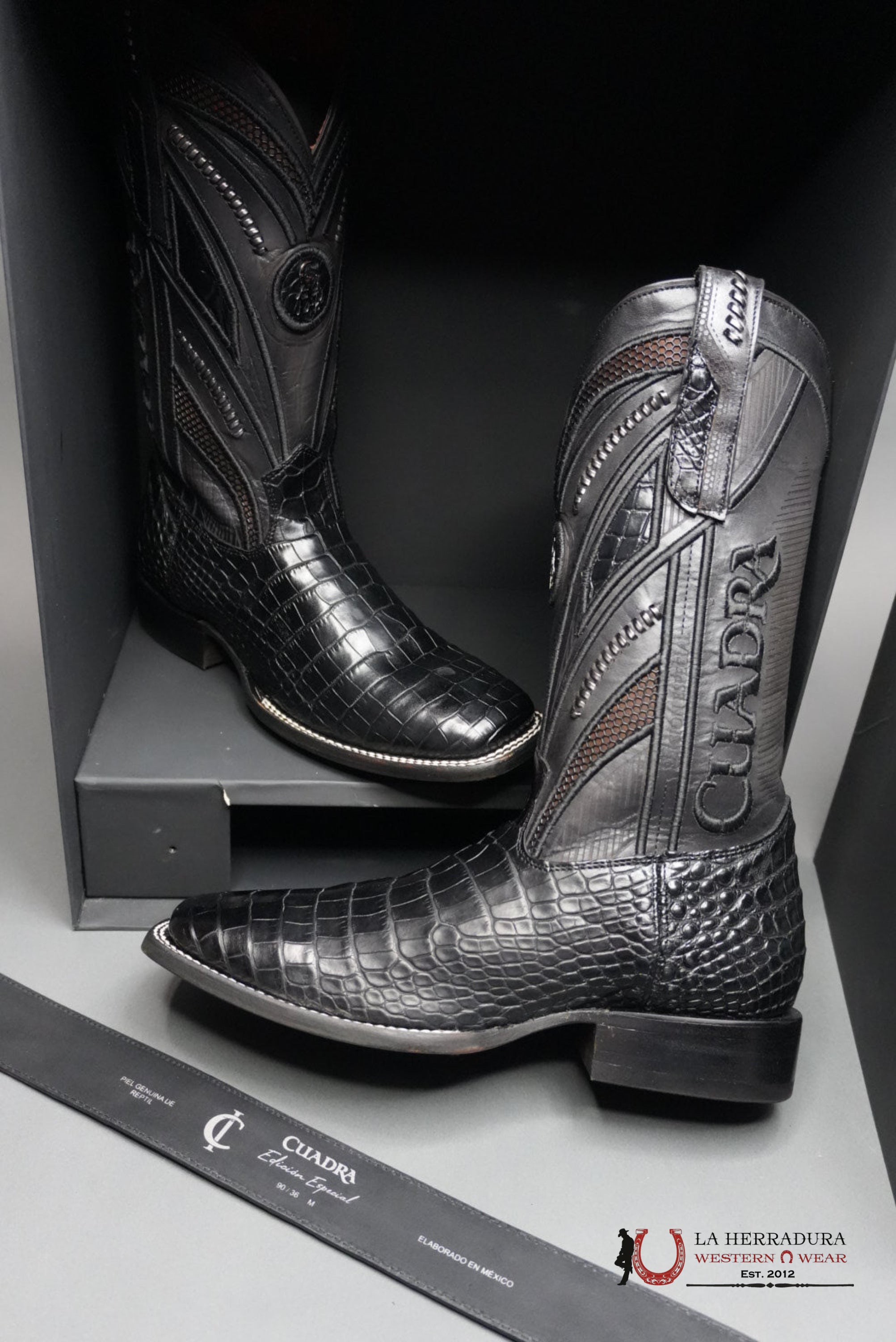 CUADRA IMPERIO BOOTS ALIGATOR/CAIMAN LIMITED EDITION BLACK SQUARE TOE (EE) BOTAS HOMBRES