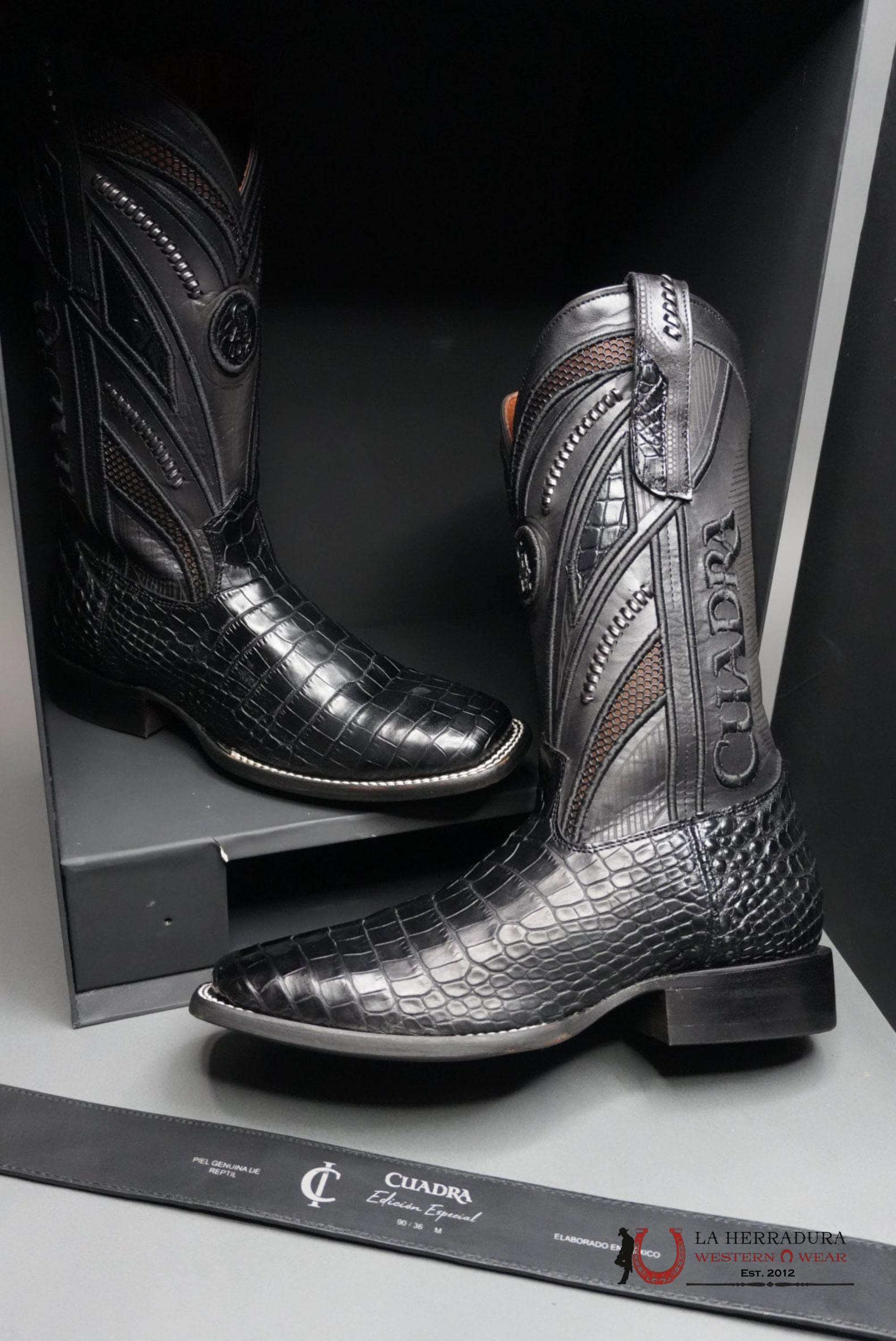 CUADRA IMPERIO BOOTS ALIGATOR/CAIMAN LIMITED EDITION BLACK SQUARE TOE (EE) BOTAS HOMBRES