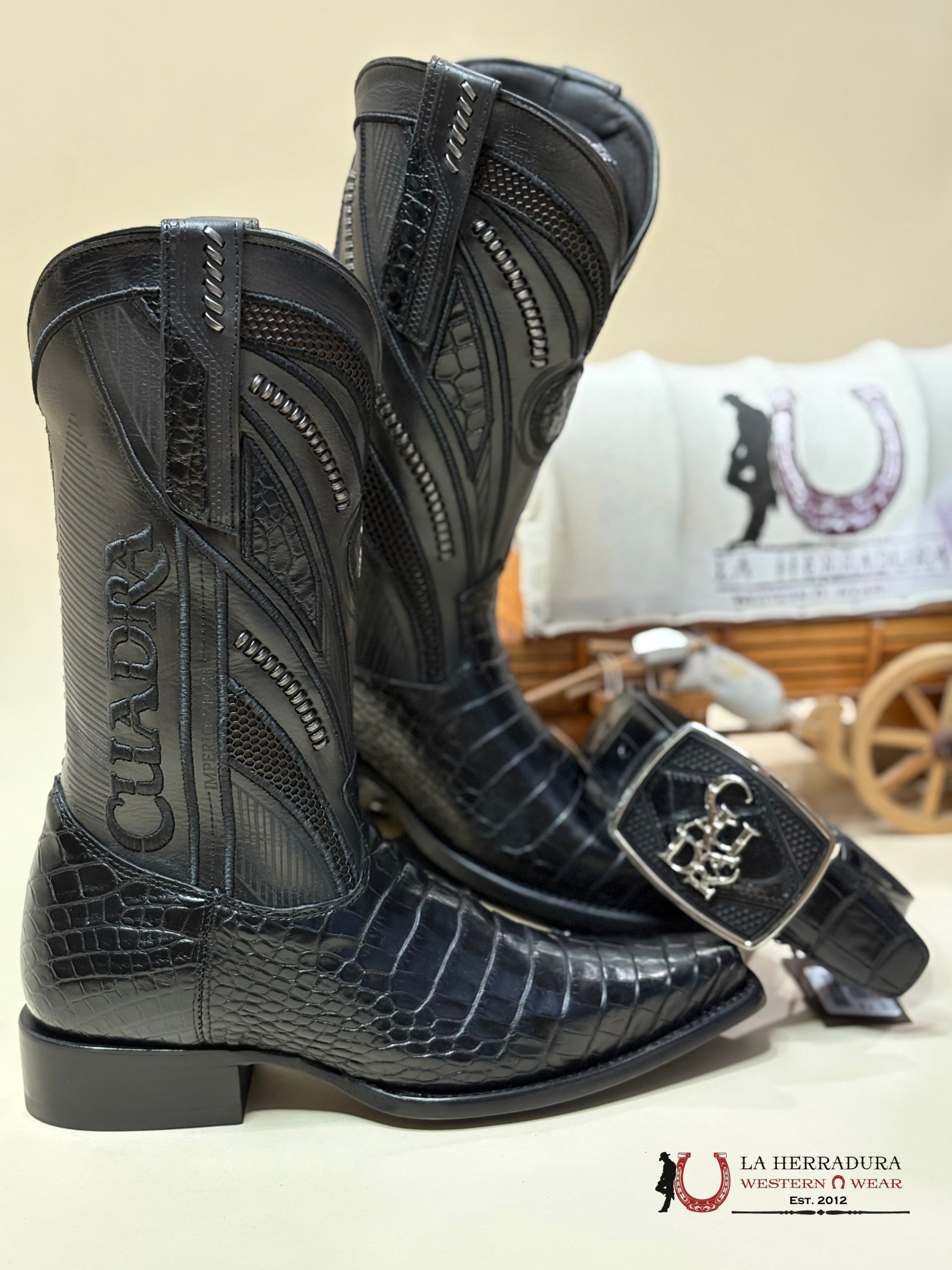 Cuadra Imperio Boots Aligator Limited Edition Black Narrow Botas Hombres