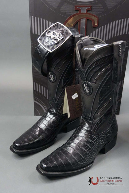 BOTAS CUADRA IMPERIO COCODRILO EDICIÓN LIMITADA NEGRAS HORMADA ESTRECHA CU734