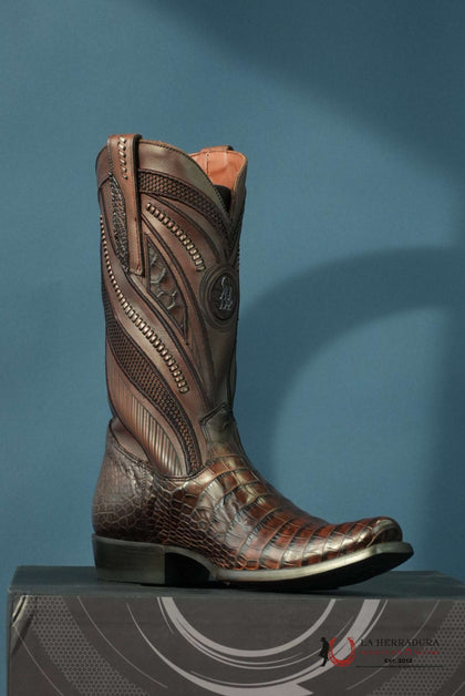 BOTAS CUADRA IMPERIO COCODRILO EDICIÓN LIMITADA MOCA PUNTA CUADRADA ESTRECHA CU816