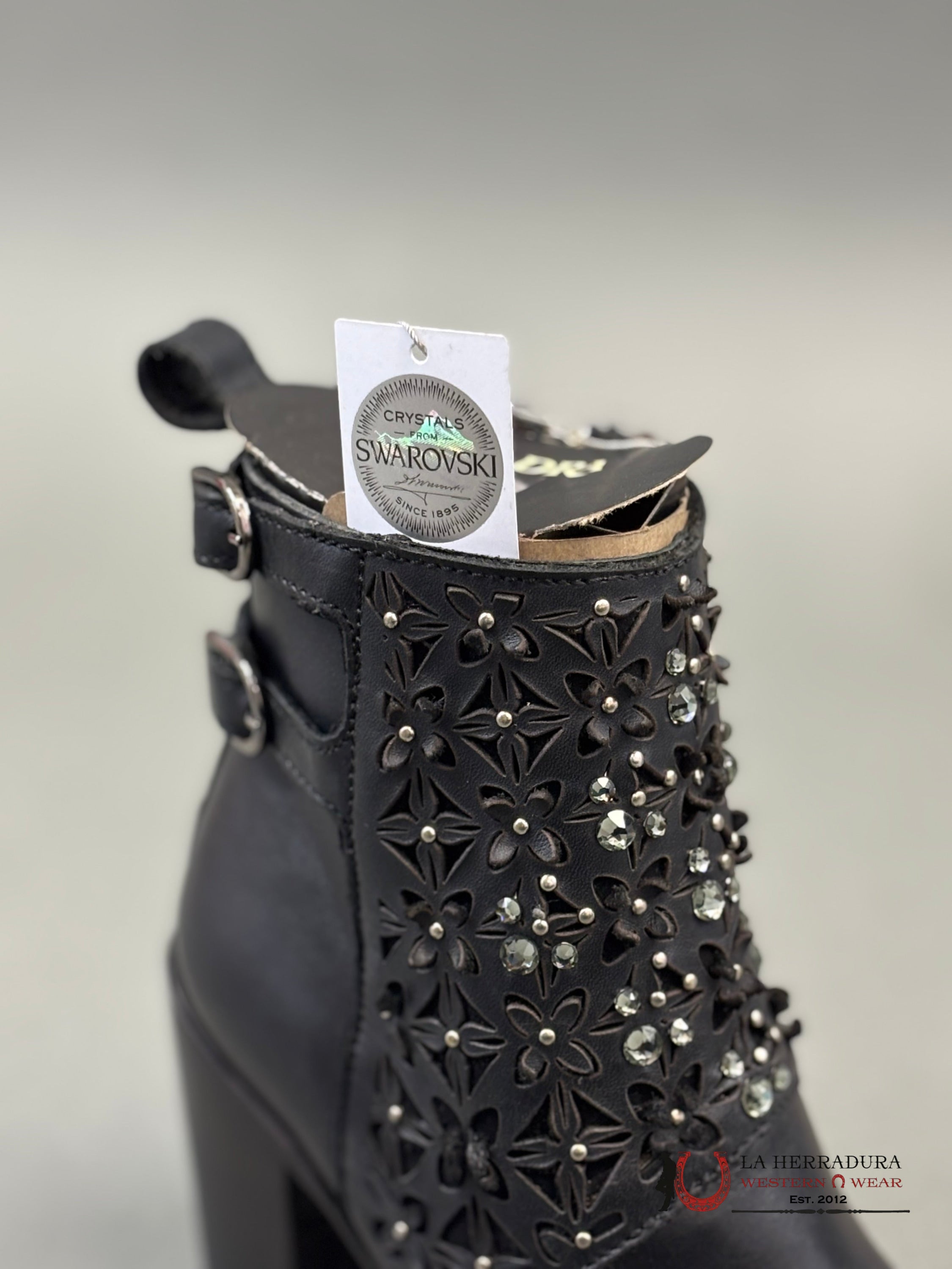 Cuadra Ladies Crystalized Heeled Black Short Boots Nova Negro Cu439 Botas Mujeres