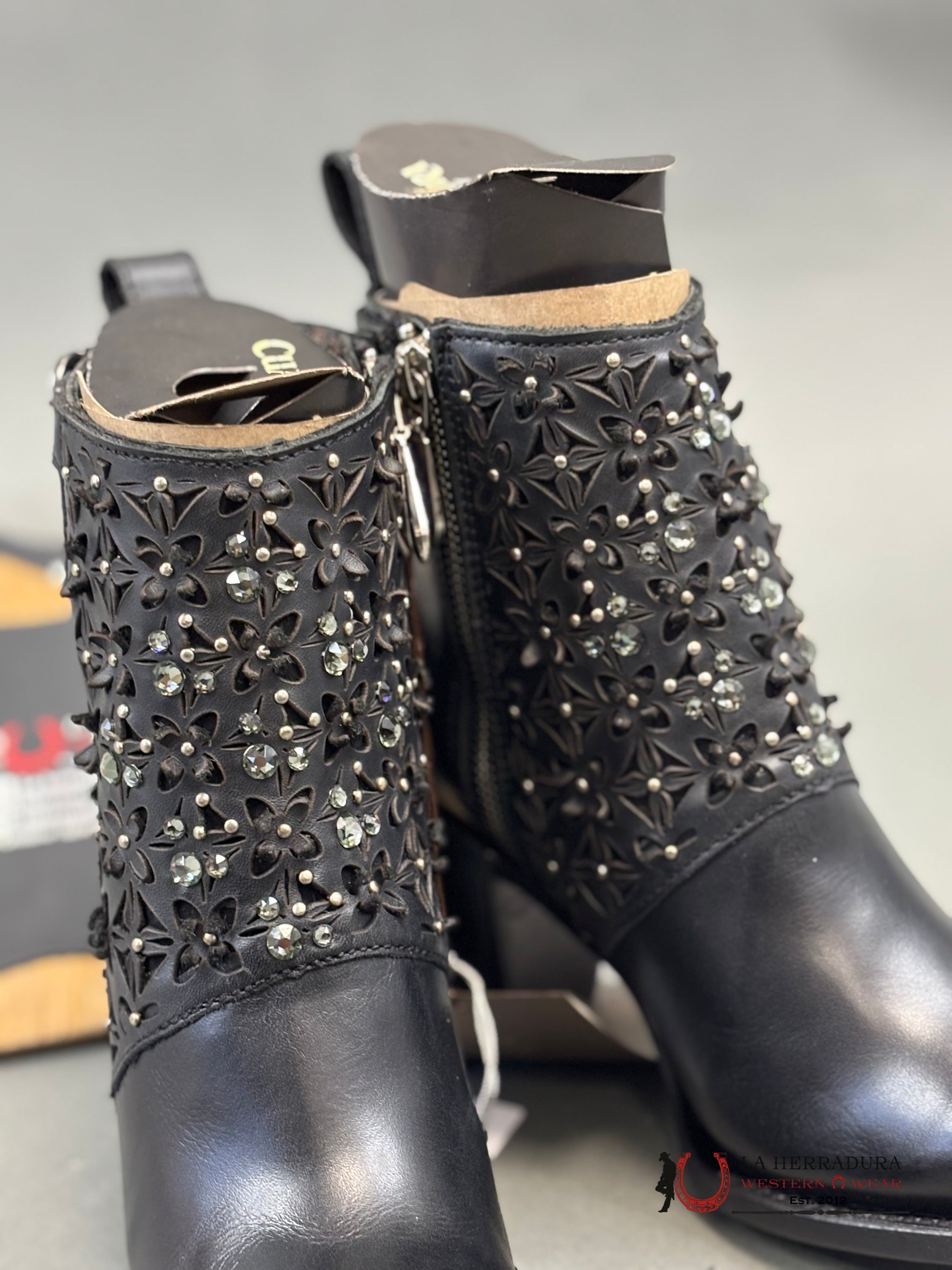 Cuadra Ladies Crystalized Heeled Black Short Boots Nova Negro Cu439 Botas Mujeres