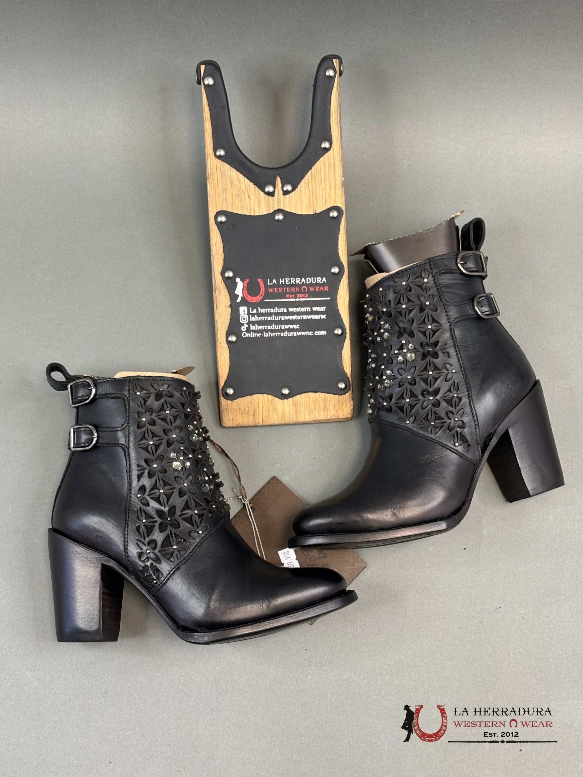 Cuadra Ladies Crystalized Heeled Black Short Boots Nova Negro Cu439 Botas Mujeres