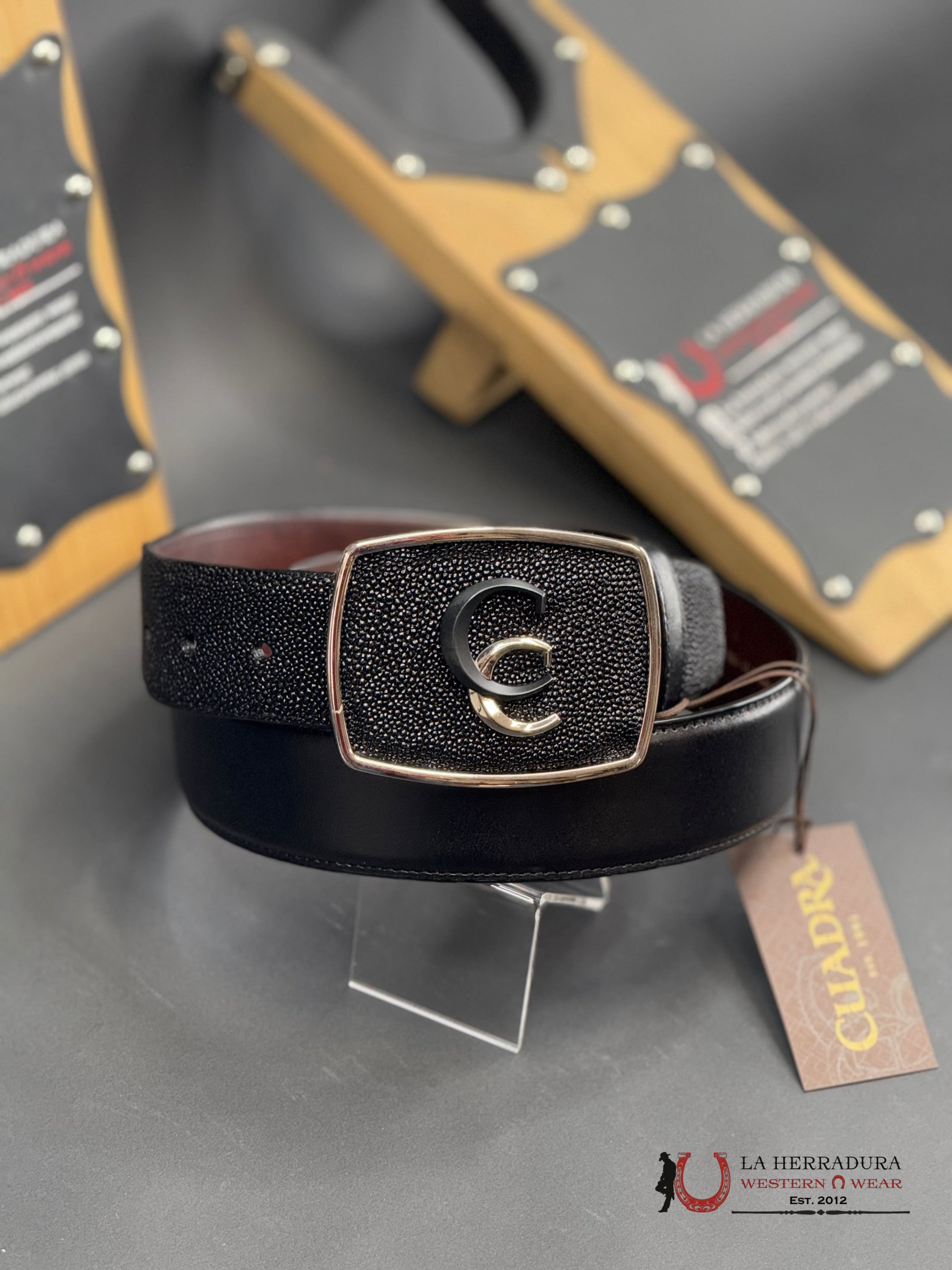 Cuadra Mantarraya Negro Belt Bc315 Cinturones Hombres