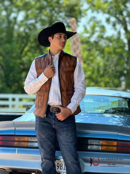 Cuadra Mens doble view brown leather vest JC170