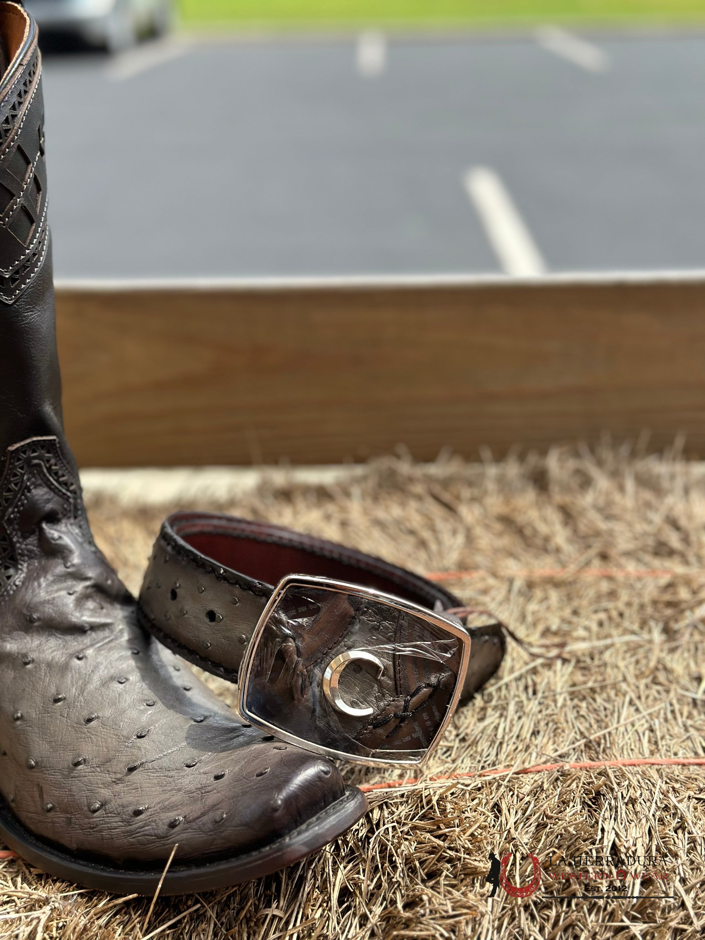 Cuadra Ostrich Complete Grey Belt Cinturones Hombres