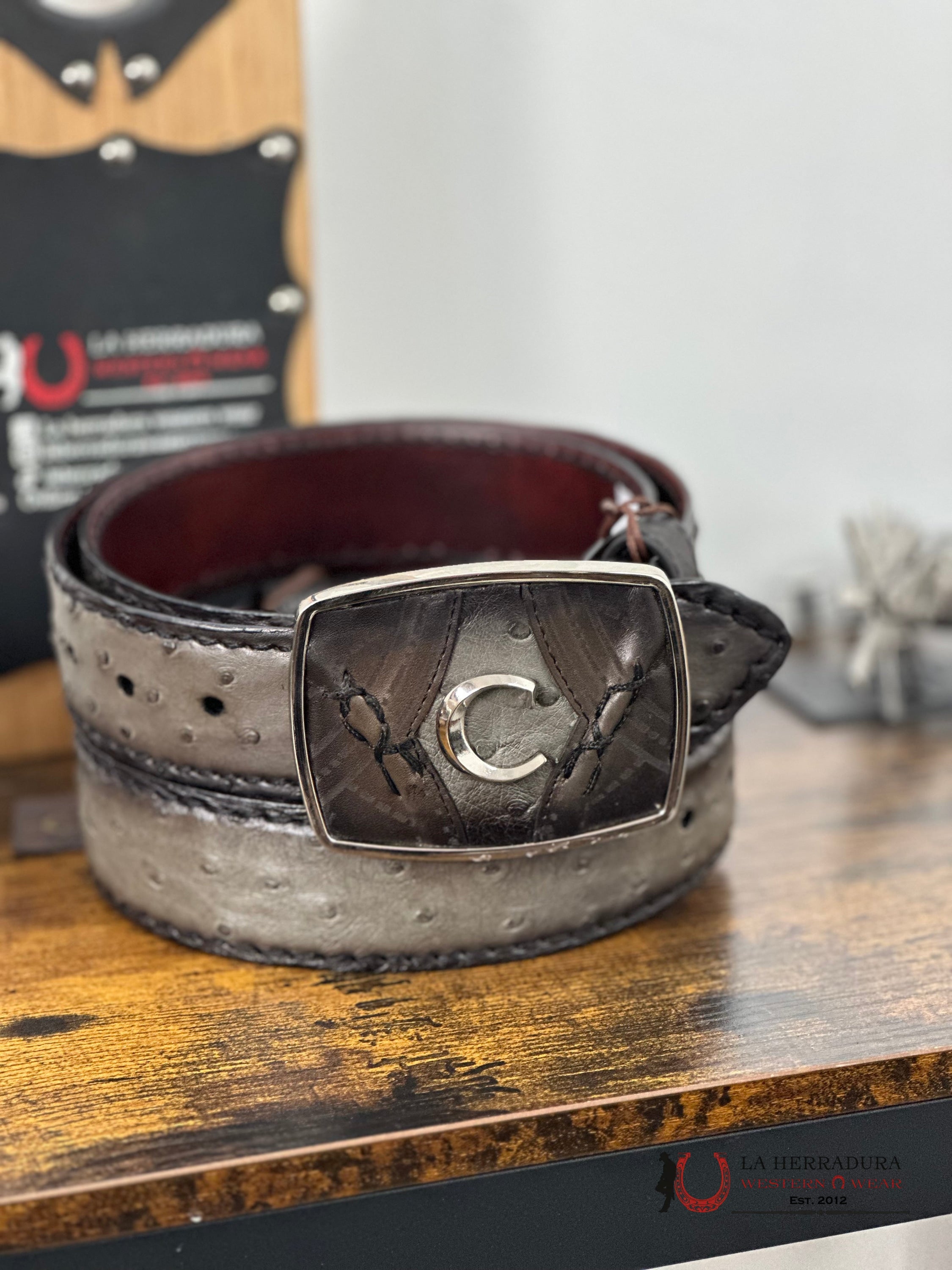 Cuadra Ostrich Complete Grey Belt Cinturones Hombres