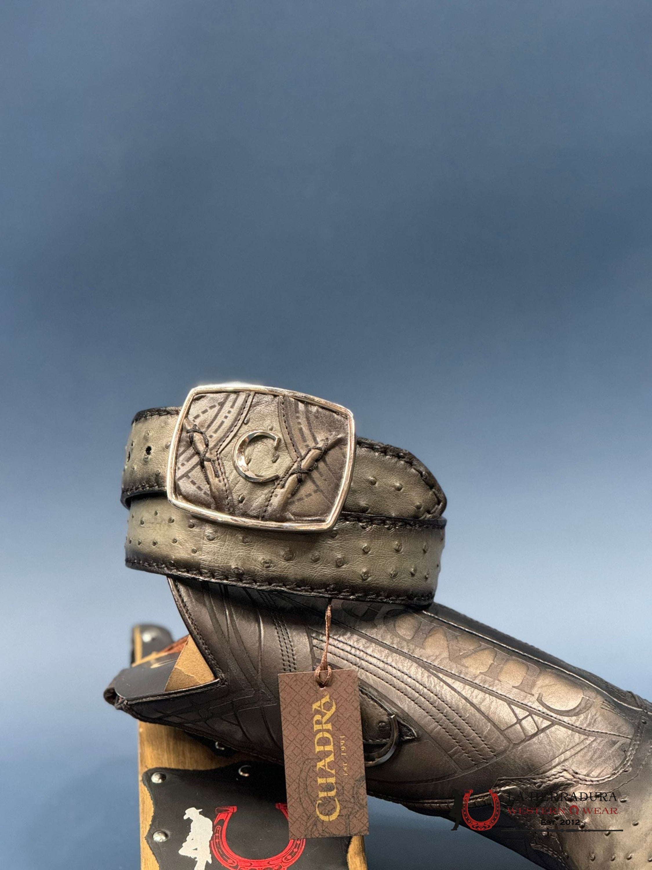Cuadra Ostrich Complete Grey Belt Cinturones Hombres