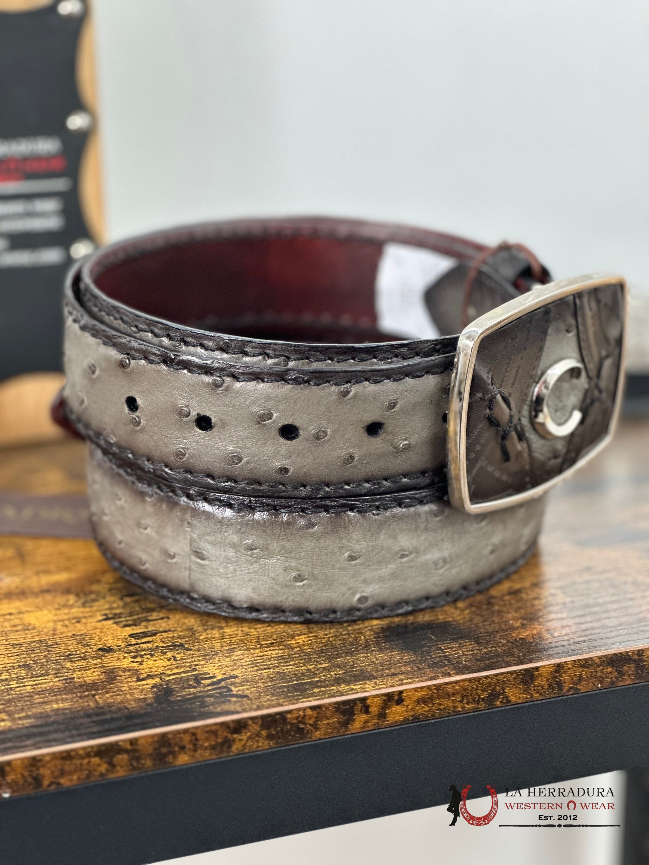 Cuadra Ostrich Complete Grey Belt Cinturones Hombres