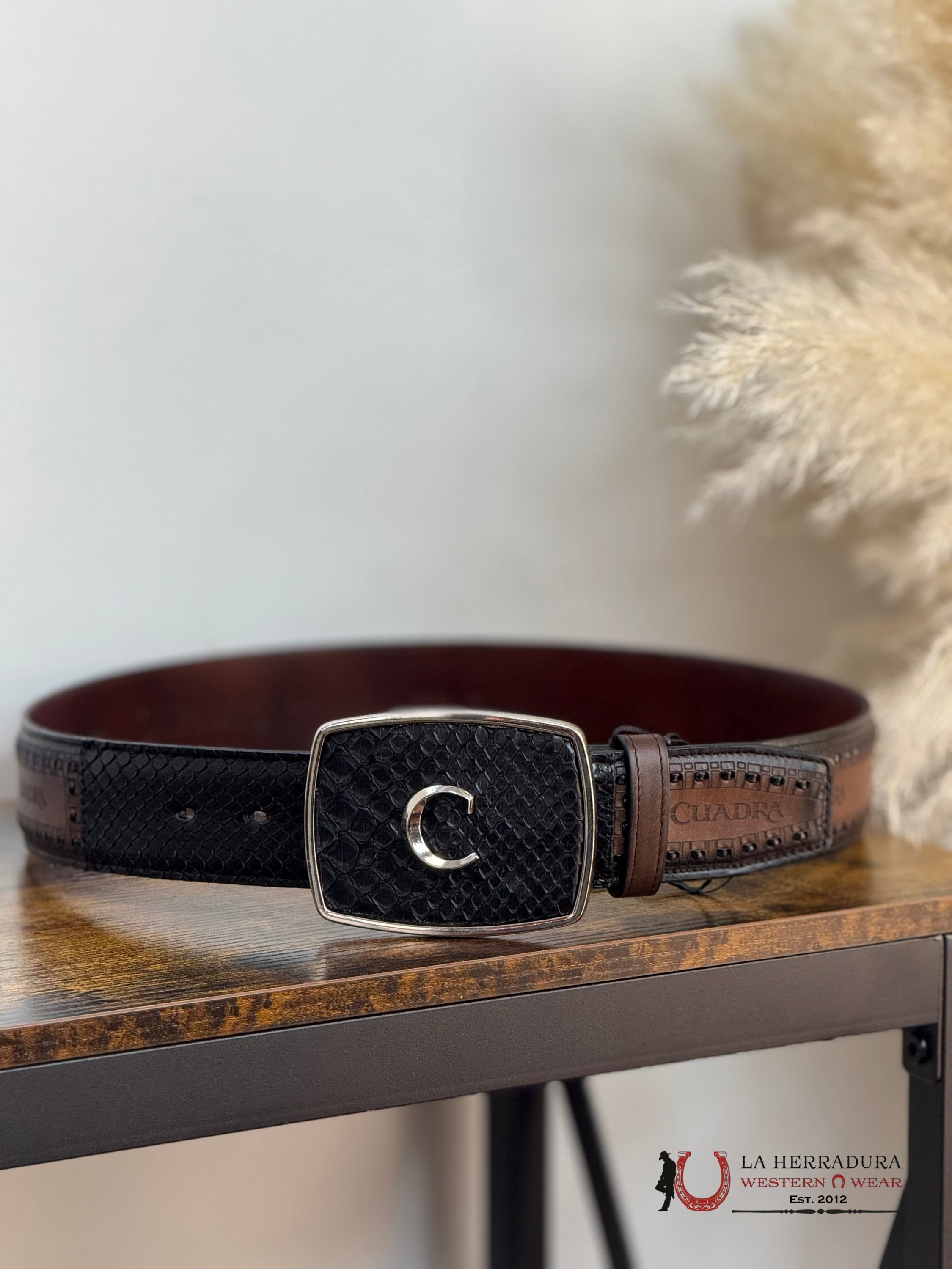 CUADRA PYTHON BELLY BLACK LASER BELT BC378 CINTURONES HOMBRES