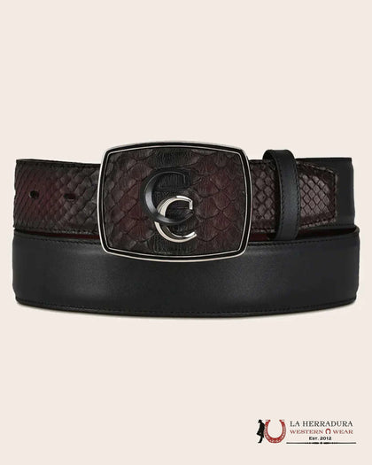 Cinturón CUADRA Python Negro y Guinda BC324