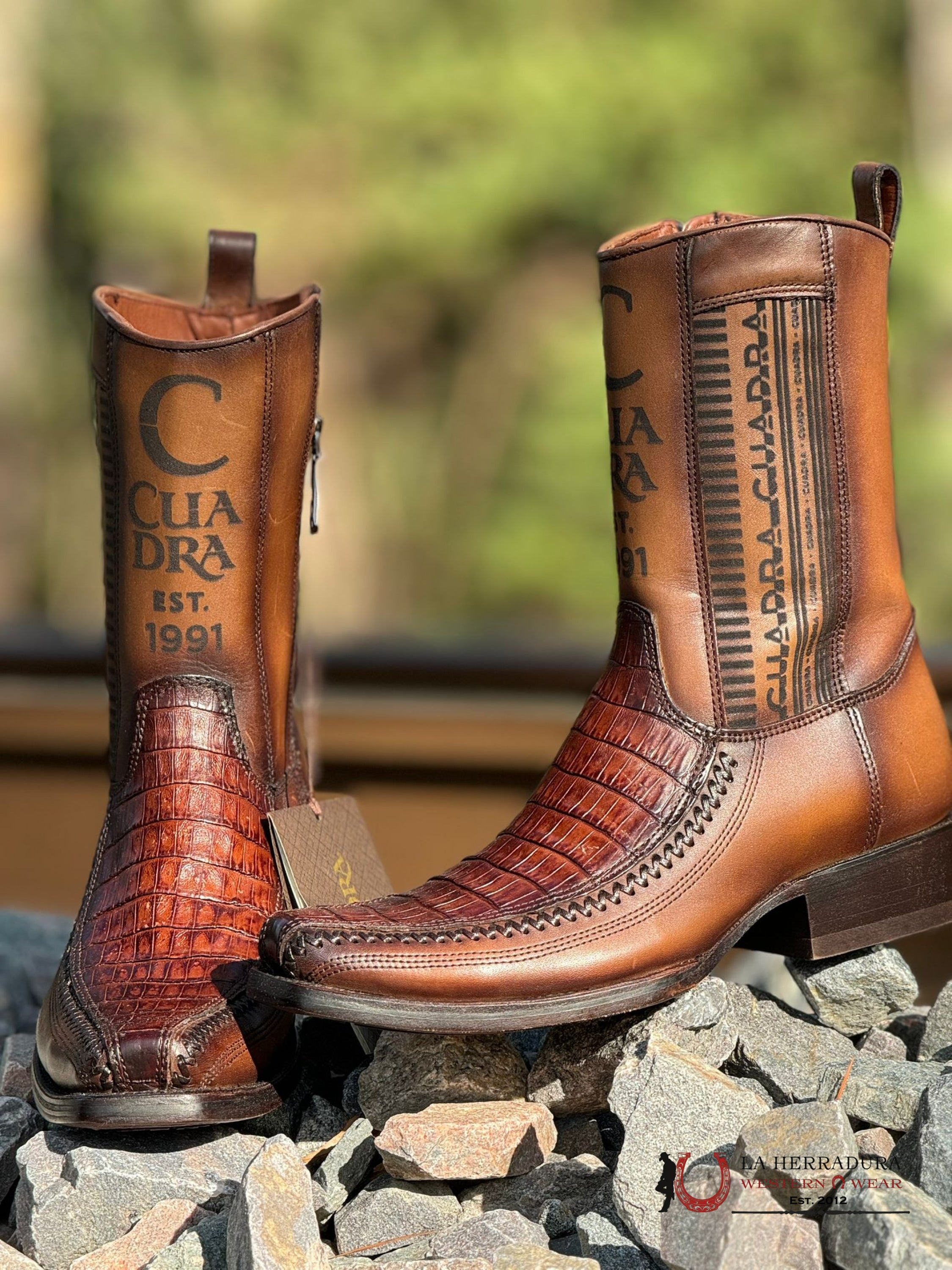 Cuadra Short Boot Almond Laser & Woven Fuscus Cola Caiman Narrow Square Toe 1J2Kfy Botas Hombres