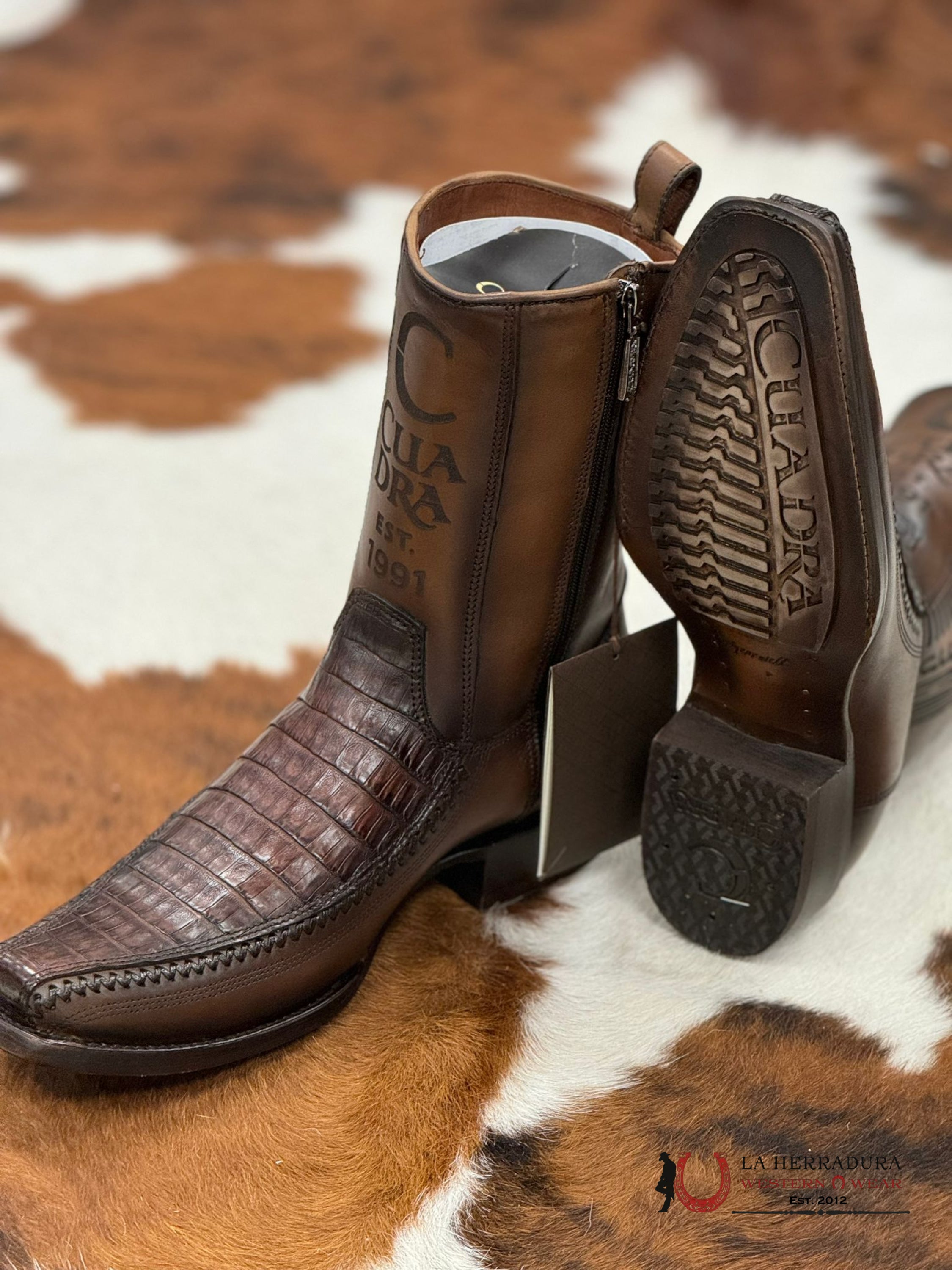 Cuadra Short Boot Almond Laser & Woven Fuscus Cola Caiman Narrow Square Toe 1J2Kfy Botas Hombres