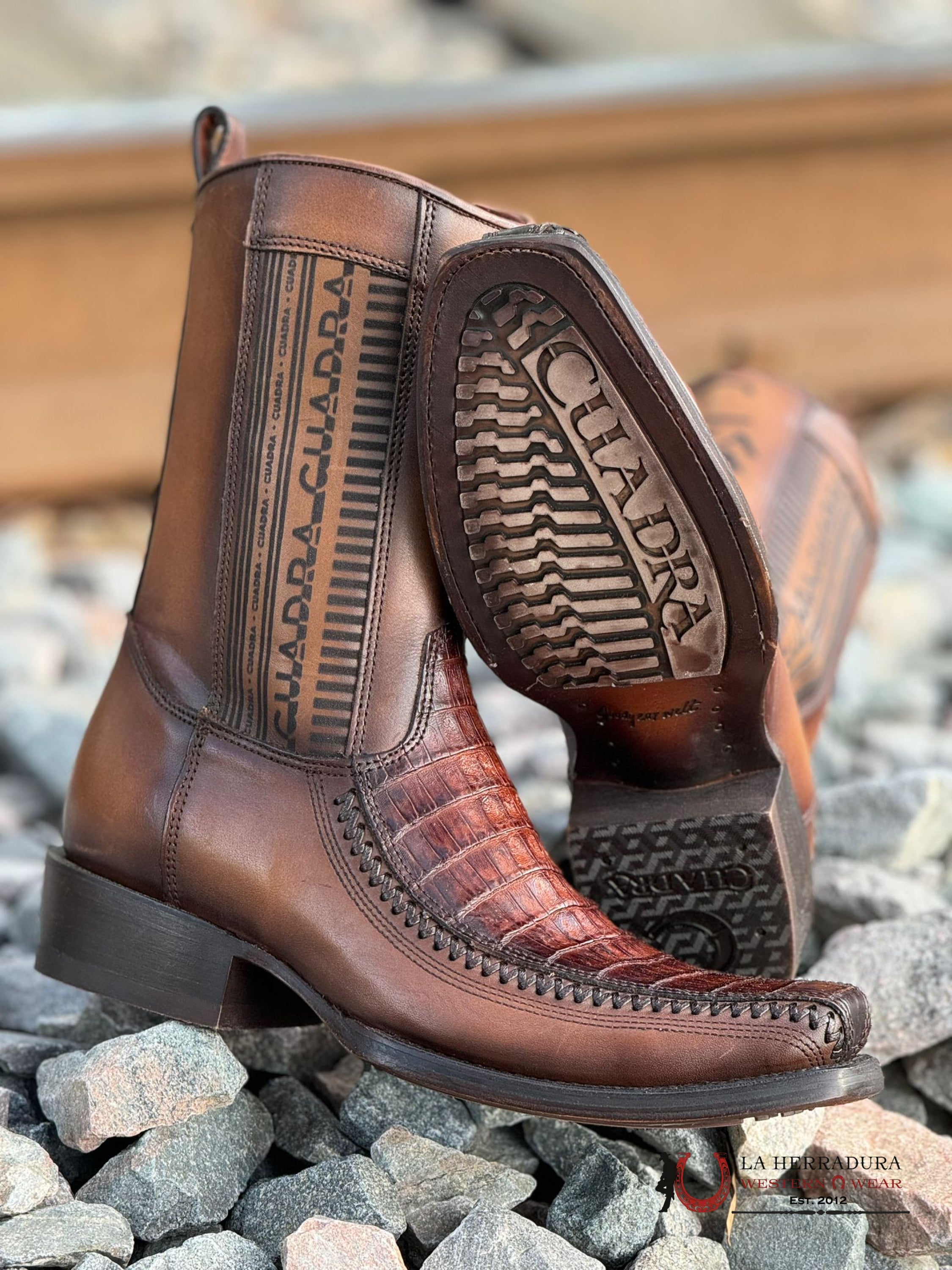 Cuadra Short Boot Almond Laser & Woven Fuscus Cola Caiman Narrow Square Toe 1J2Kfy Botas Hombres