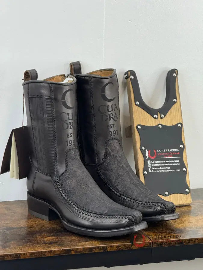 Cuadra Short Boot Elefante Dusty Black Laser & Woven Narrow Square Toe Botas Hombres