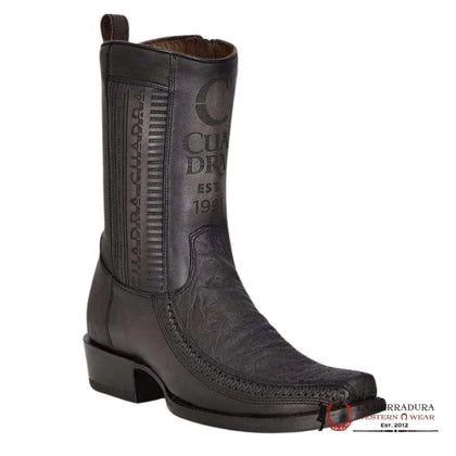 BOTA CORTA CUADRA ELEFANTE NEGRO DUSTY LÁSER Y TEJIDO PUNTA ESTRECHA CUADRADA CU722