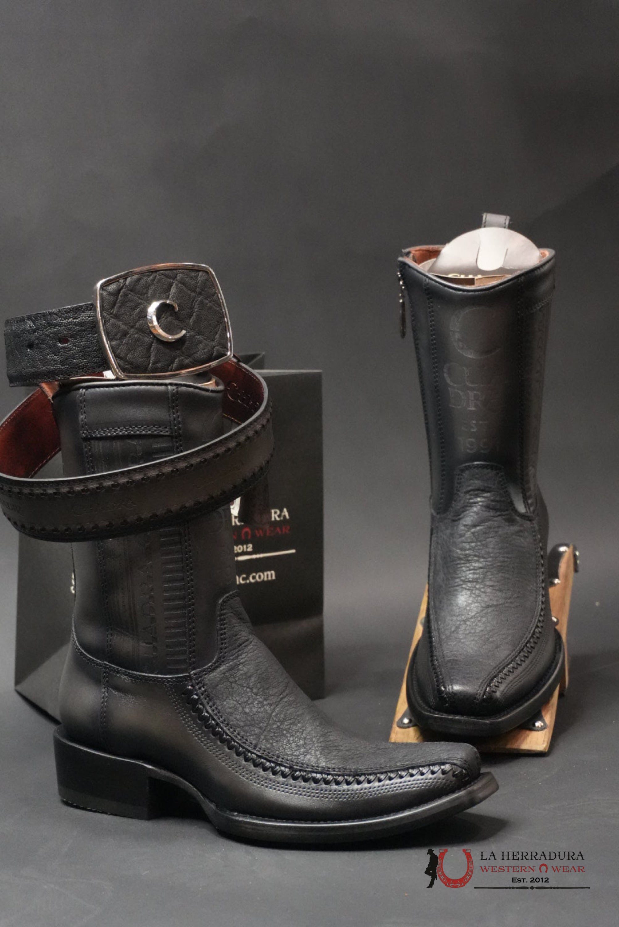 CUADRA SHORT BOOT ELEFANTE DUSTY BLACK LASER & WOVEN NARROW SQUARE TOE BOTAS HOMBRES