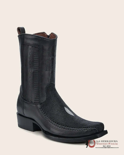 CUADRA CU783 MEN SHORT BOOT MANTARRAYA BLACK LASER & WOVEN NARROW SQUARE TOE
